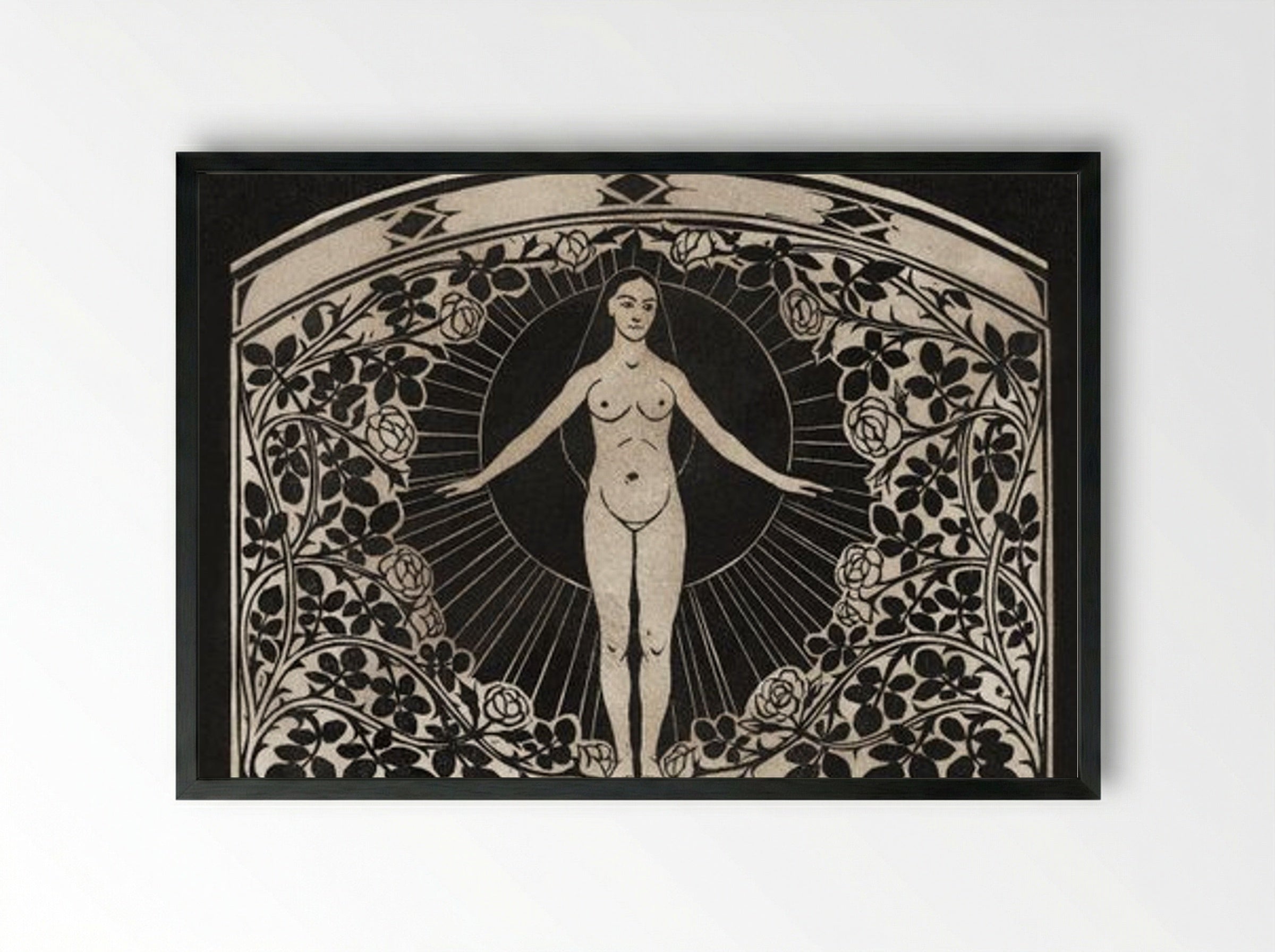 Calendar for 1901 with Women and Flowers - Fine Art Print - Framed Print Black