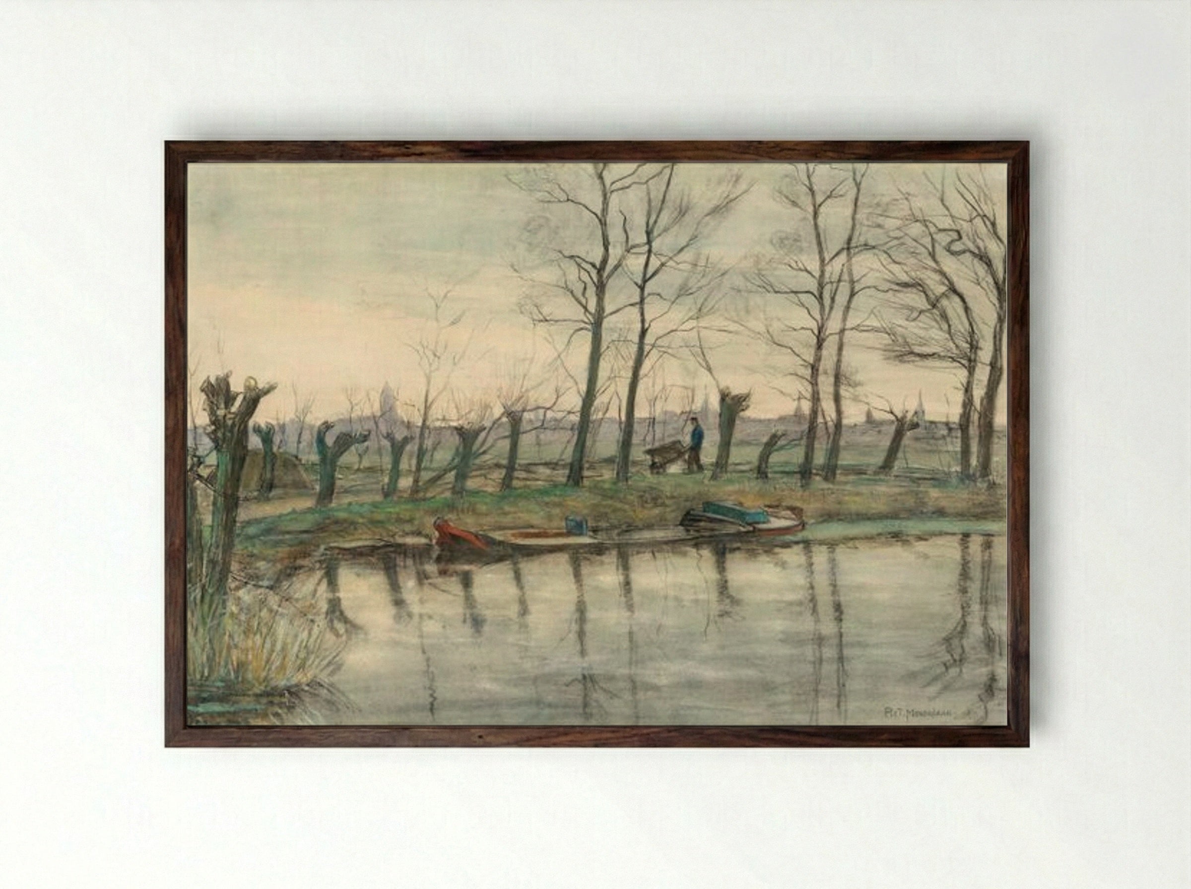 Amsterdam Skyline Viewed from the West - Piet Mondrian - Framed Print Dark Wood