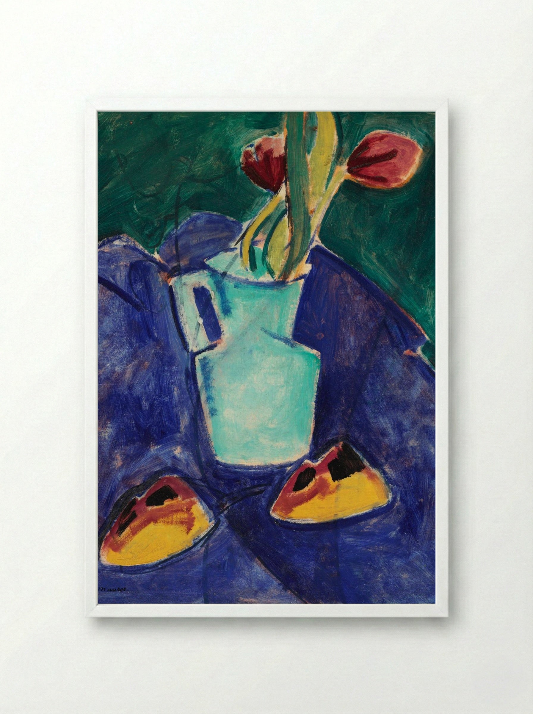 Tulips in a Green Vase - Alfred Henry Maurer - Framed Print White