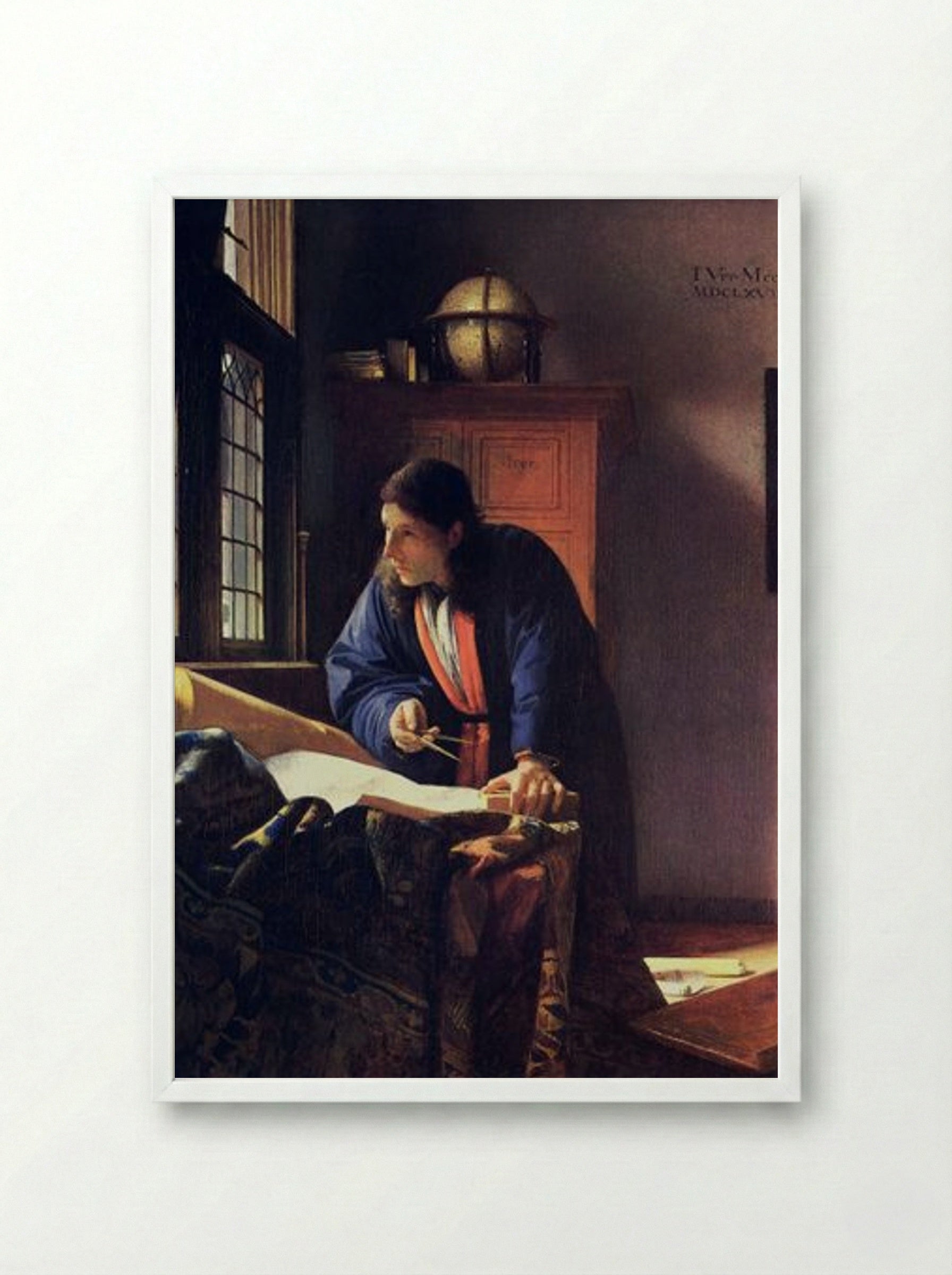 The Geographer - Johannes Vermeer - Framed Print White