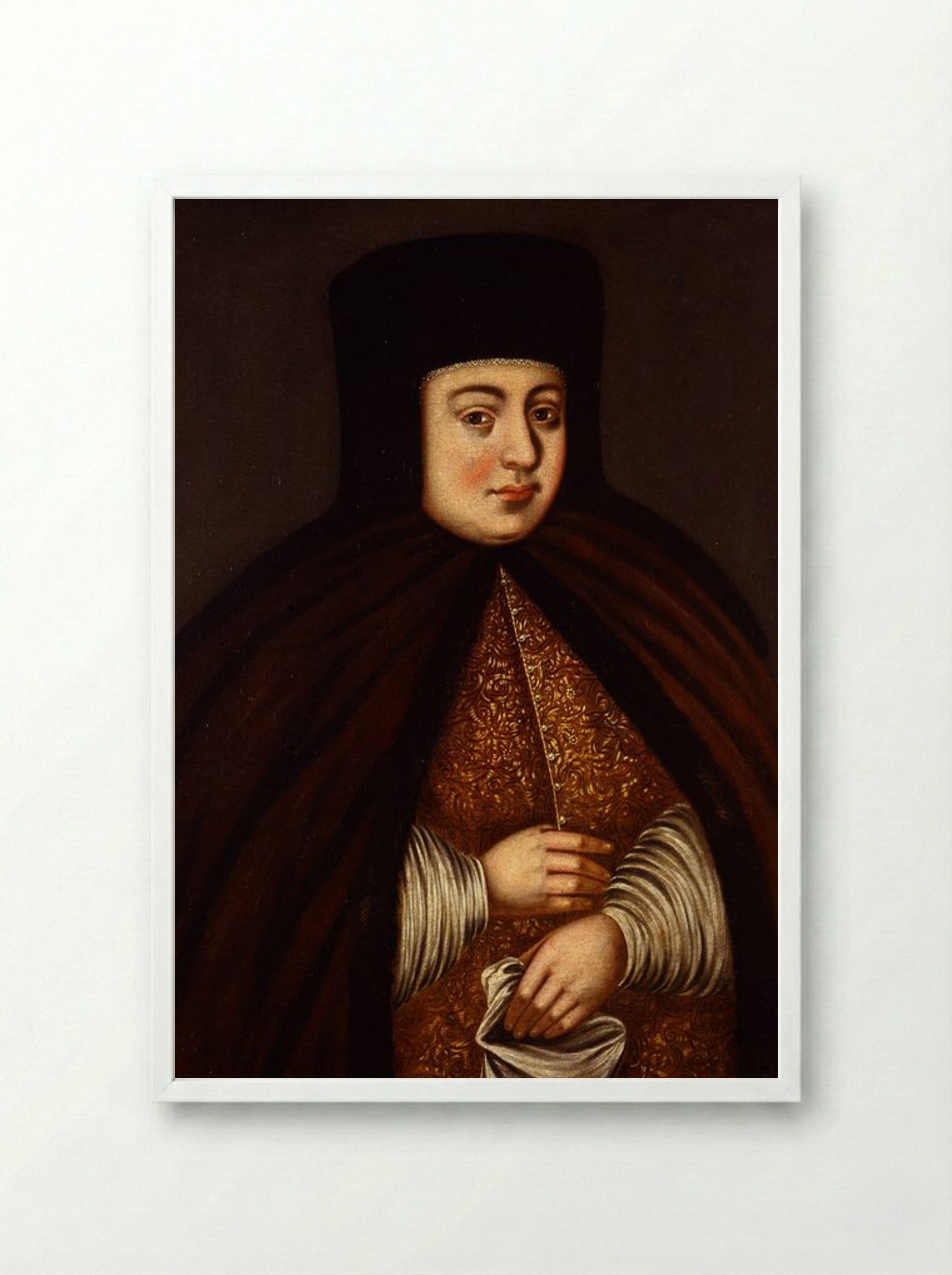 Portrait of Tsaritsa Natalya Kirillovna Naryshkina - Fine Art Print - Framed Print White