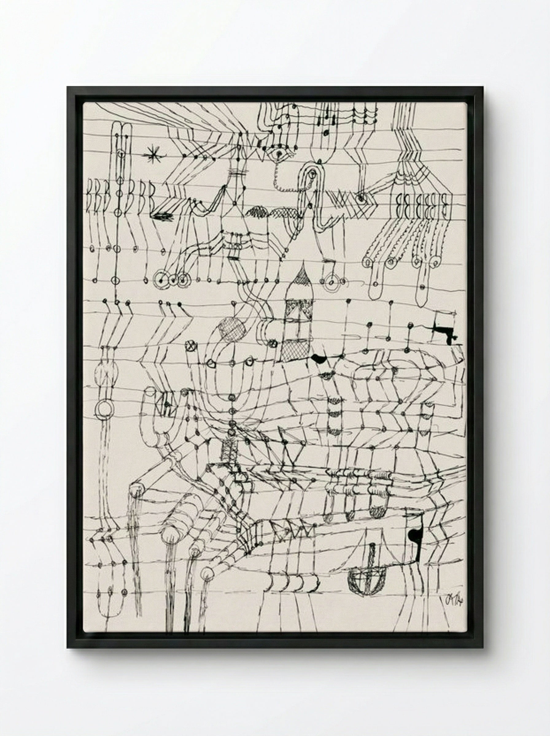 Drawing Knotted in the Manner of a Net - Paul Klee - Framed Canvas Black