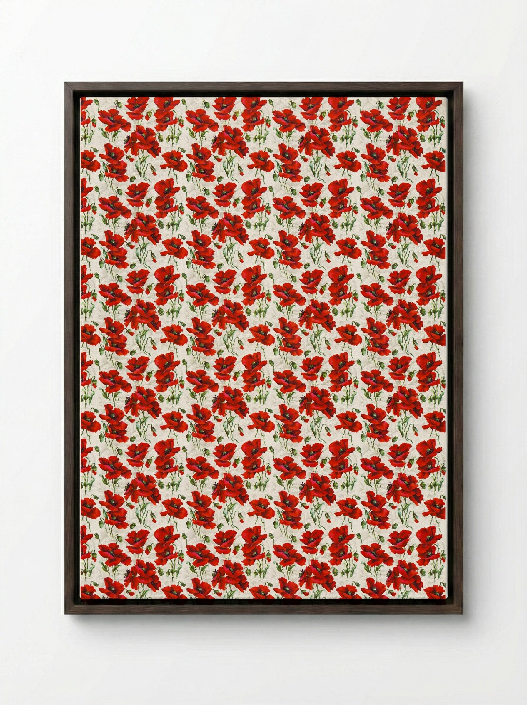 Red Poppy Design - Fine Art Print - Framed Canvas Dark Wood