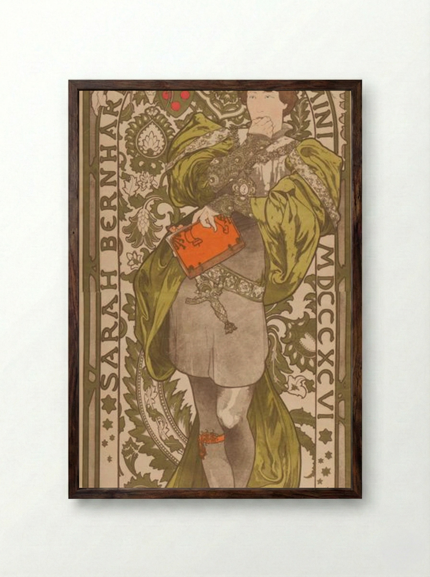 Lorenzaccio - Sarah Bernhardt - Alphonse Mucha - Framed Print Dark Wood
