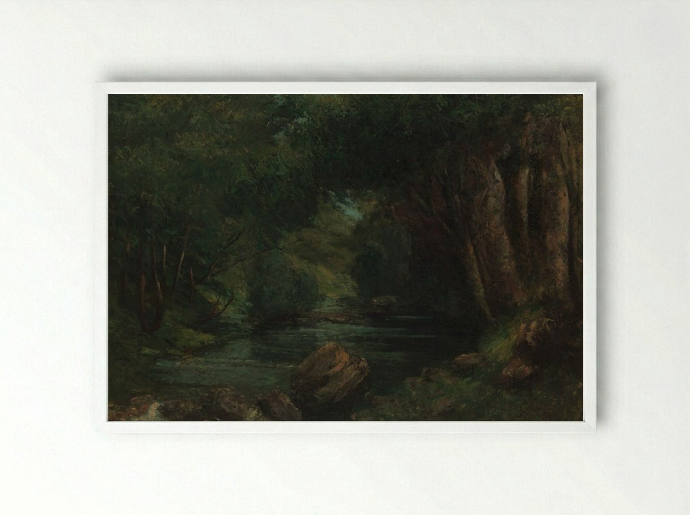 A Brook in the Forest - Gustave Courbet - Framed Print White