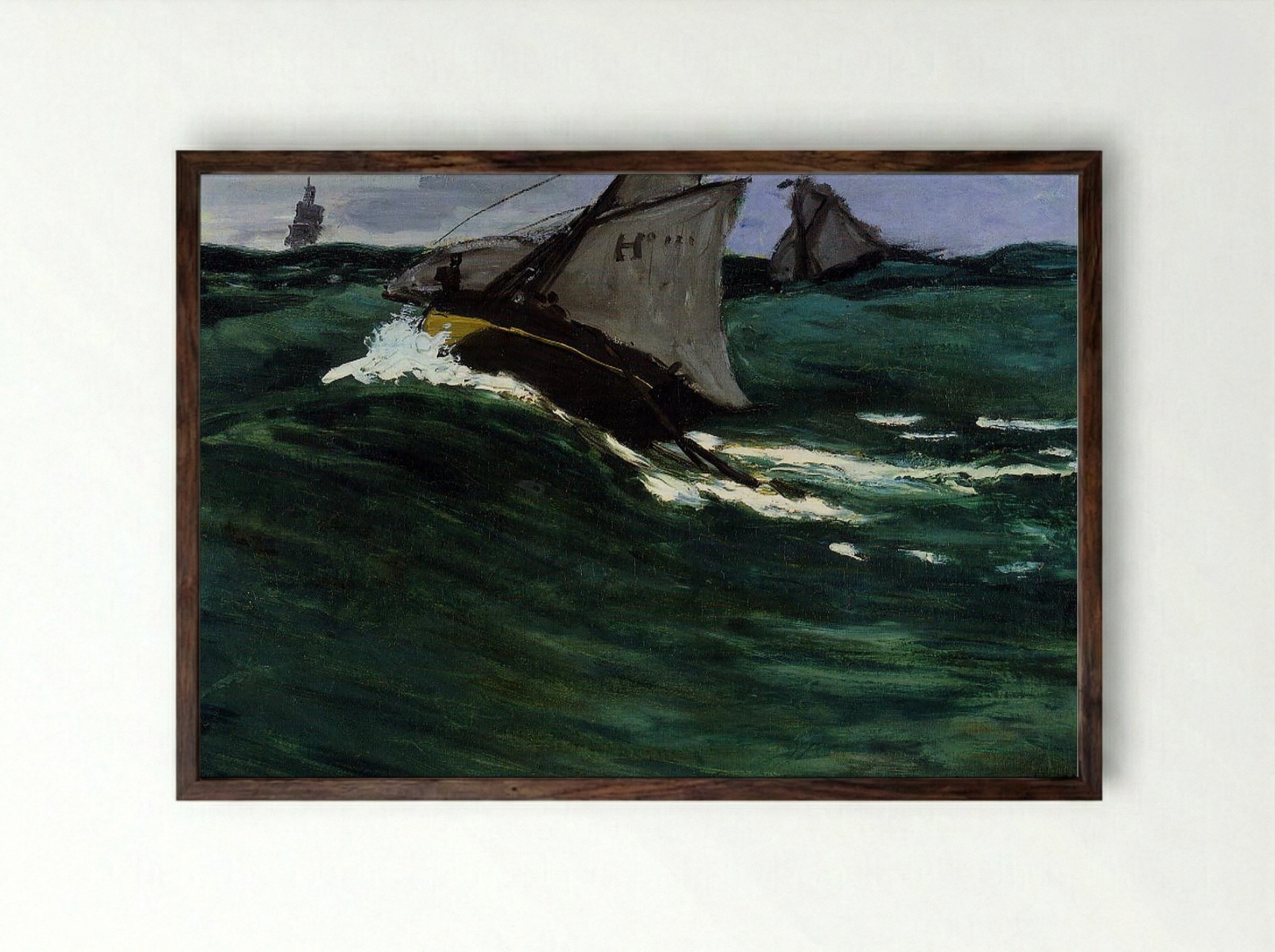 The Green Wave - Claude Monet - Framed Print Dark Wood