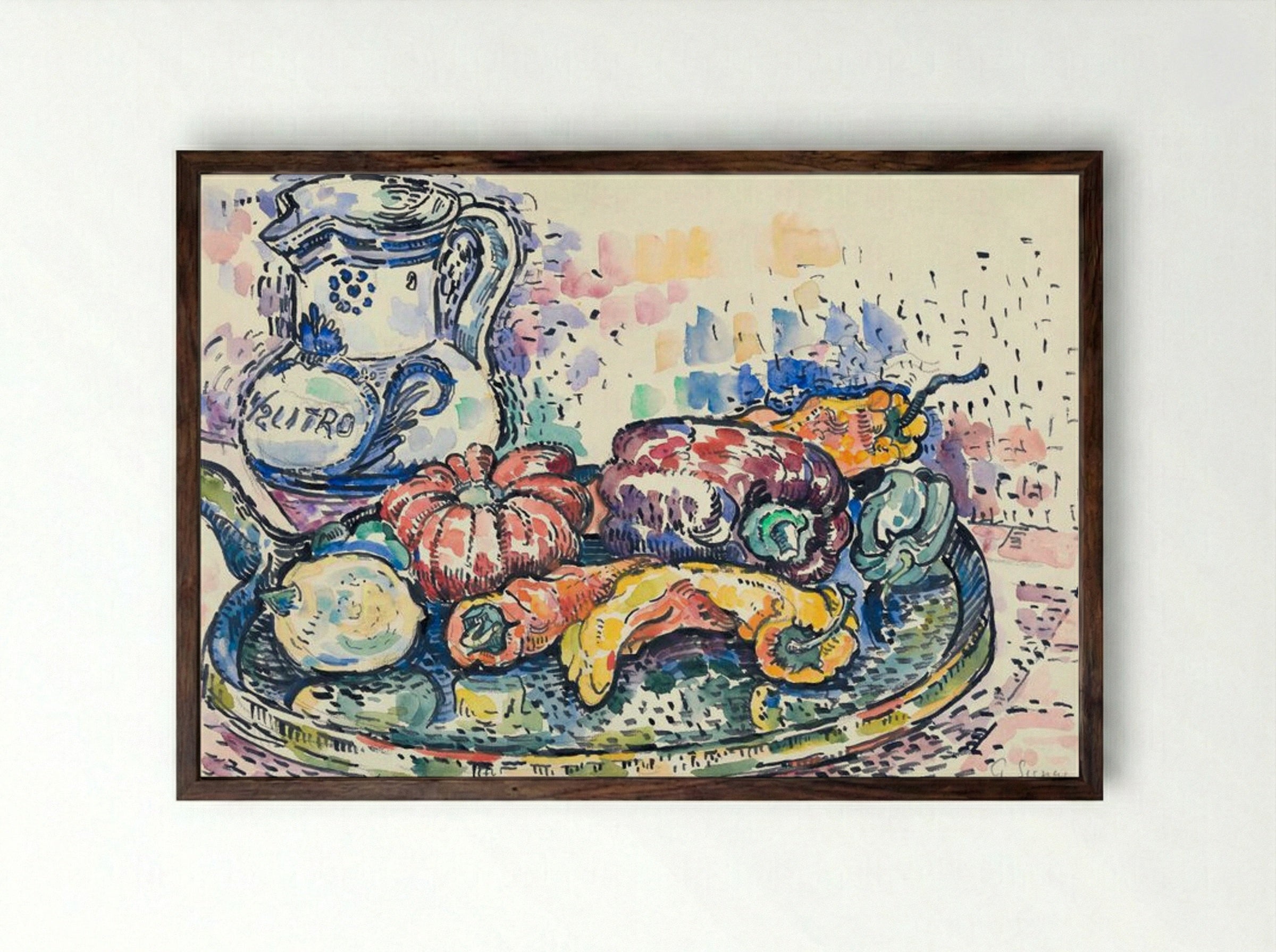 Still Life with Jug - Paul Signac - Framed Print Dark Wood