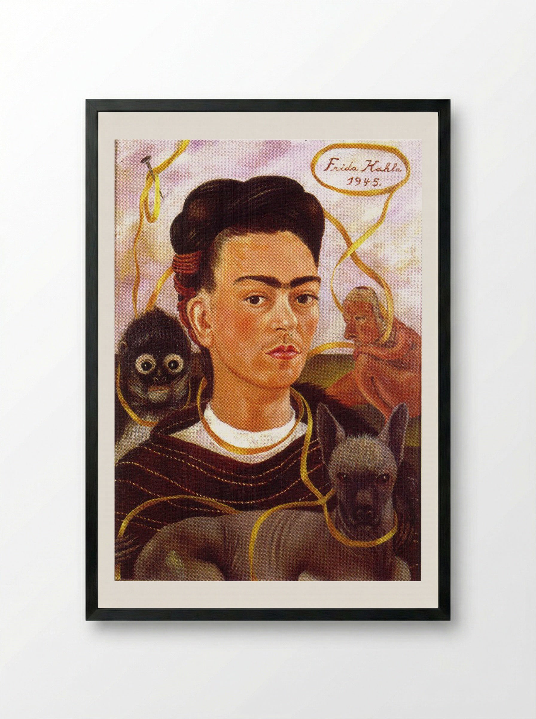 Self-Portrait with Small Monkey - Frida Kahlo - Framed Print Black