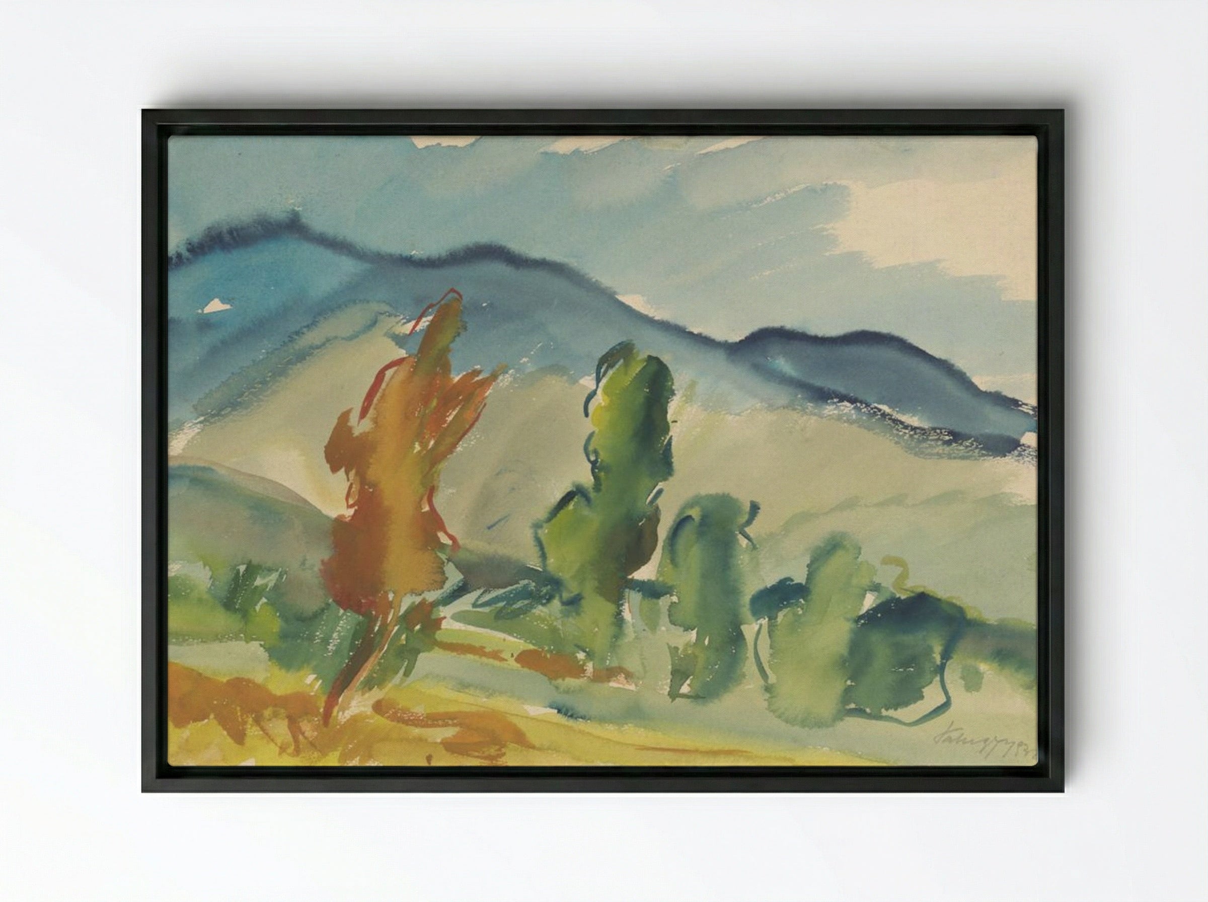 Landscape Below the Mountains - Zolo Palugyay - Framed Canvas Black