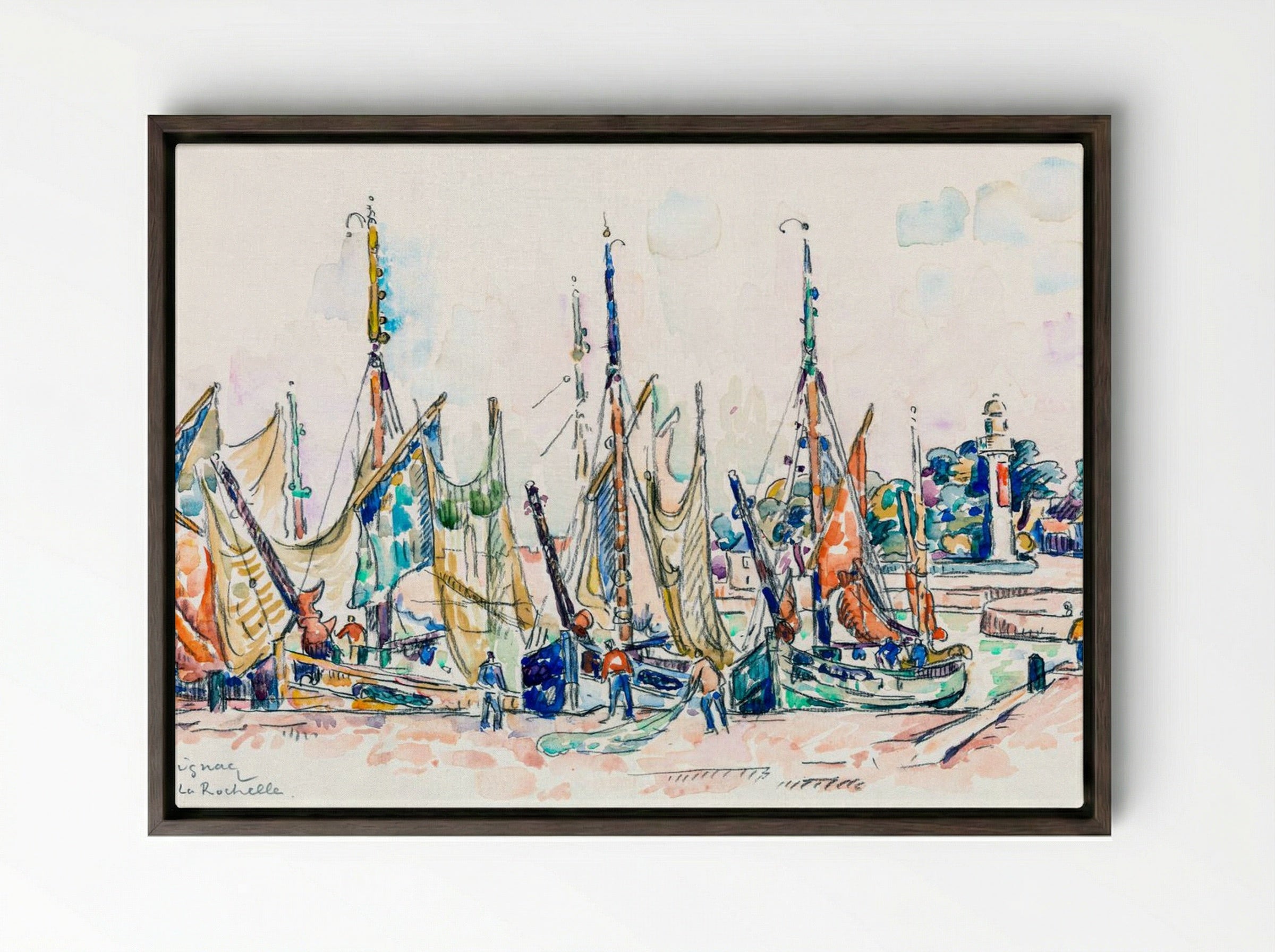 La Rochelle - Paul Signac - Framed Canvas Dark Wood