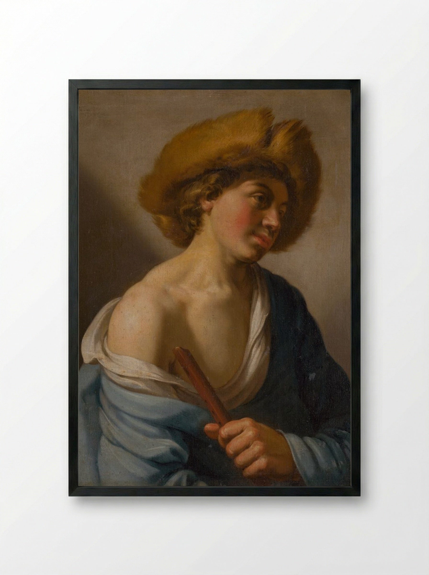Shepherd with a Flute - Hendrick ter Brugghen - Framed Print Black