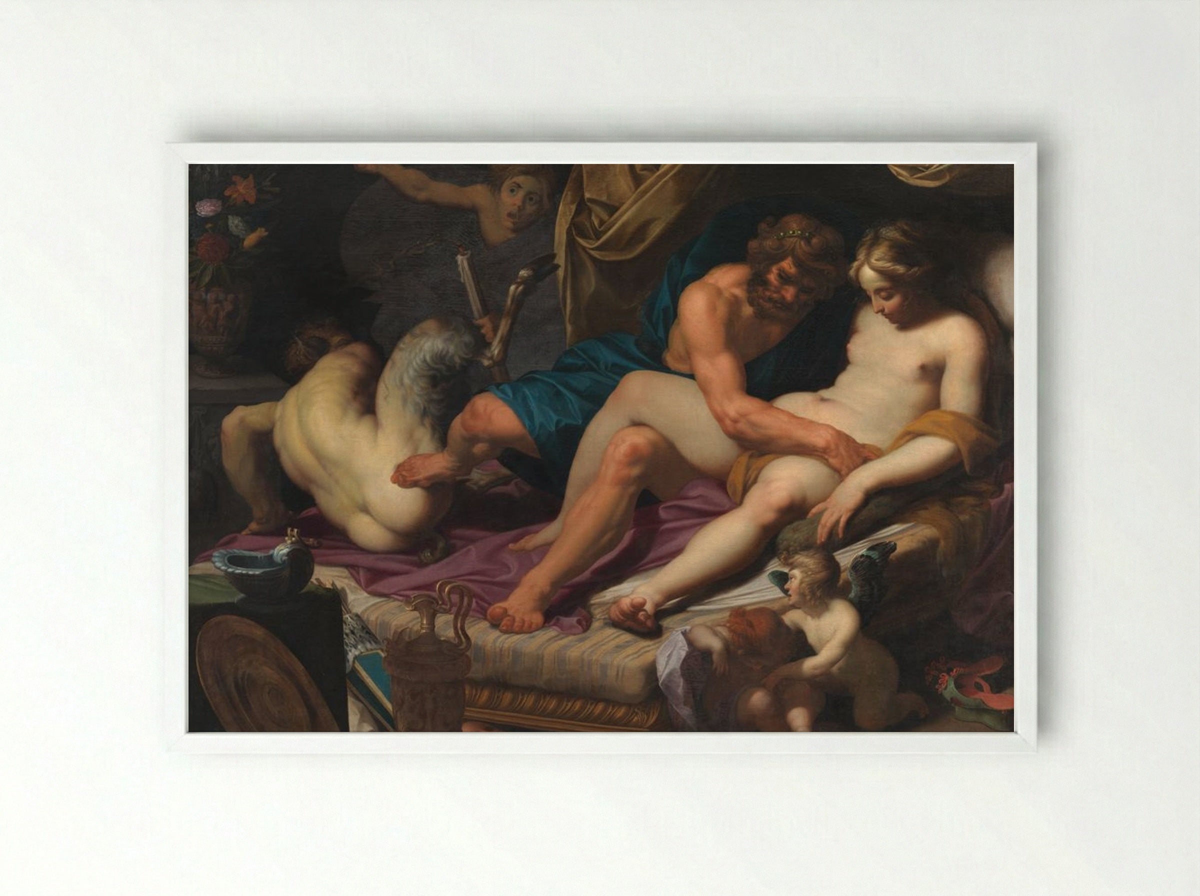 Jupiter and Antiope - Abraham Bloemaert - Framed Print White