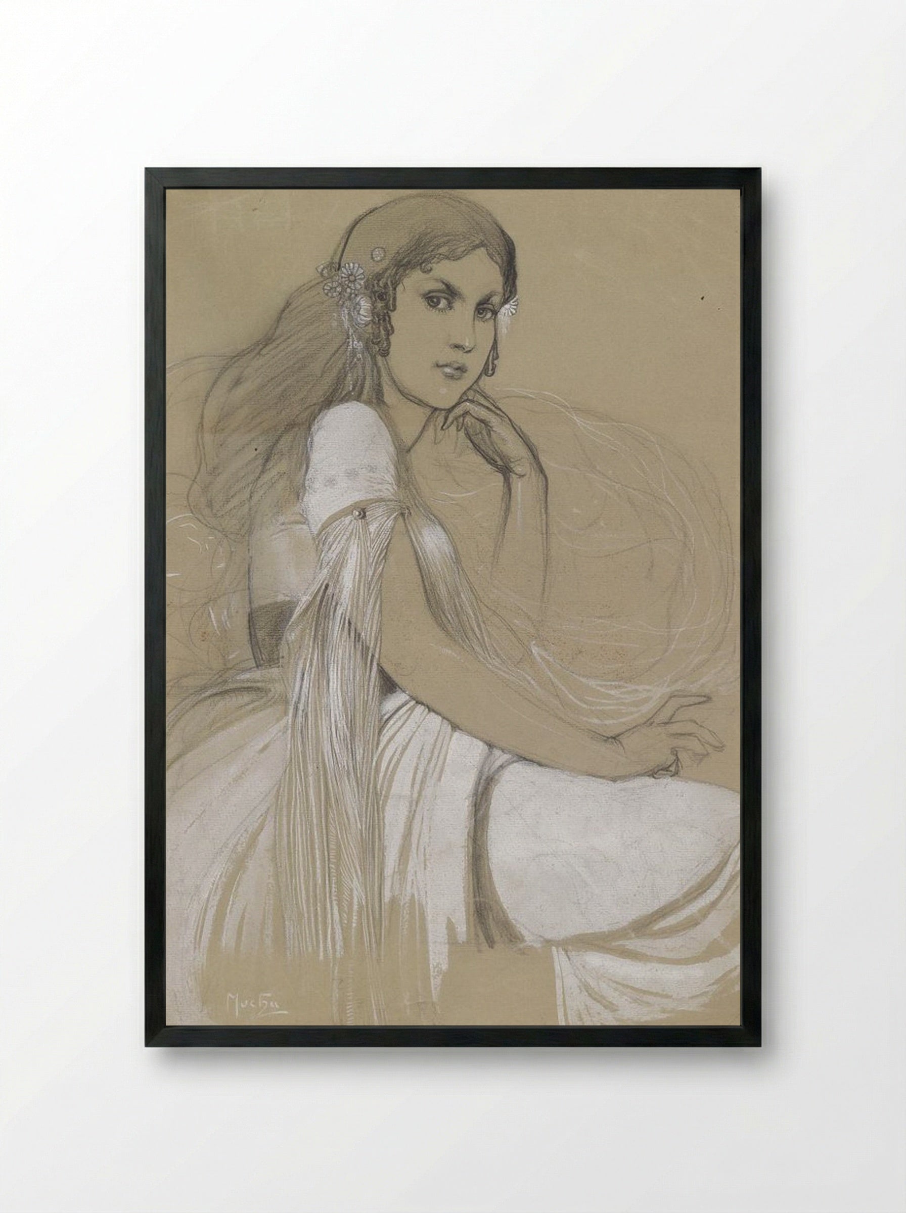 Study of Jaroslava Mucha, the Artist's Daughter - Alphonse Mucha - Framed Print Black