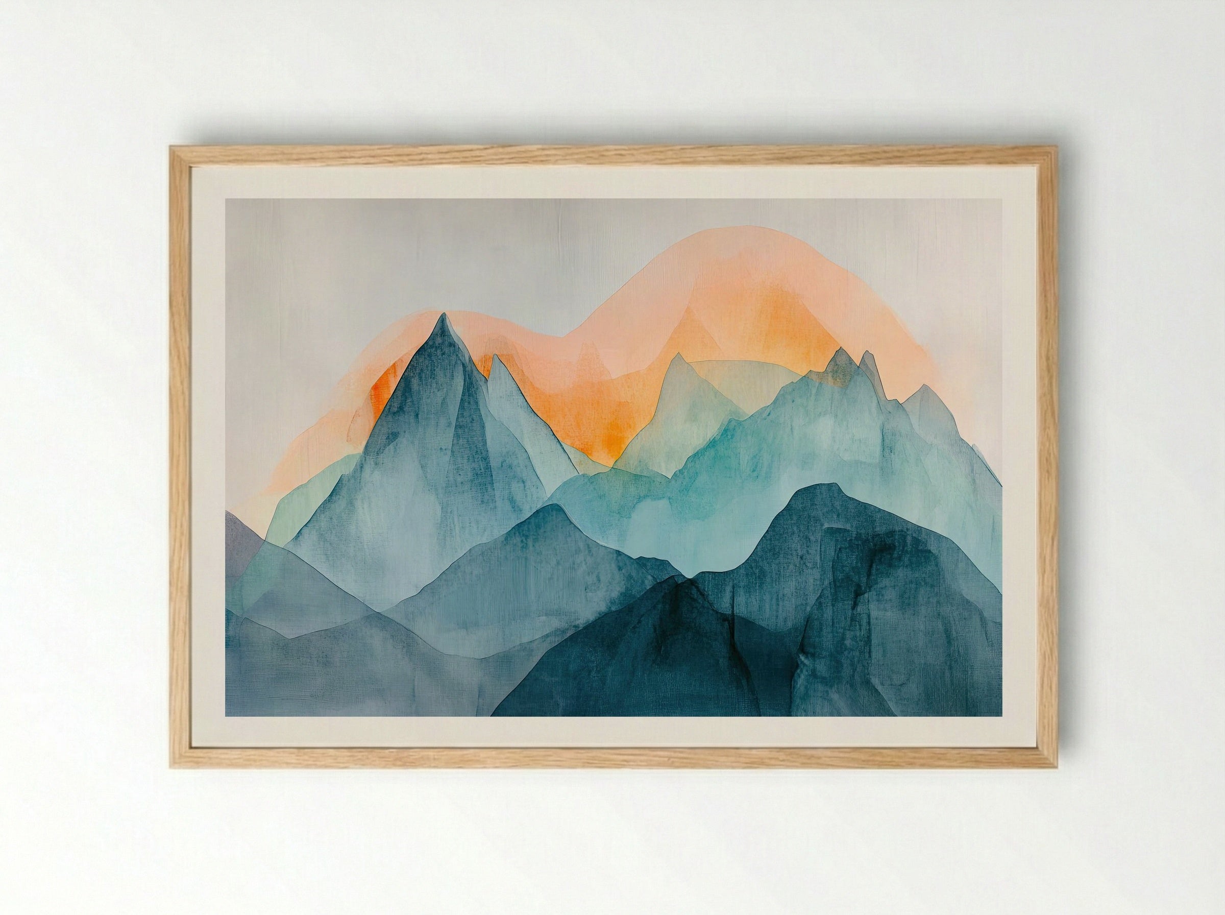 Amber Horizon – Abstract Mountain Landscape (Triptych 3 of 3) - Framed Print Wood