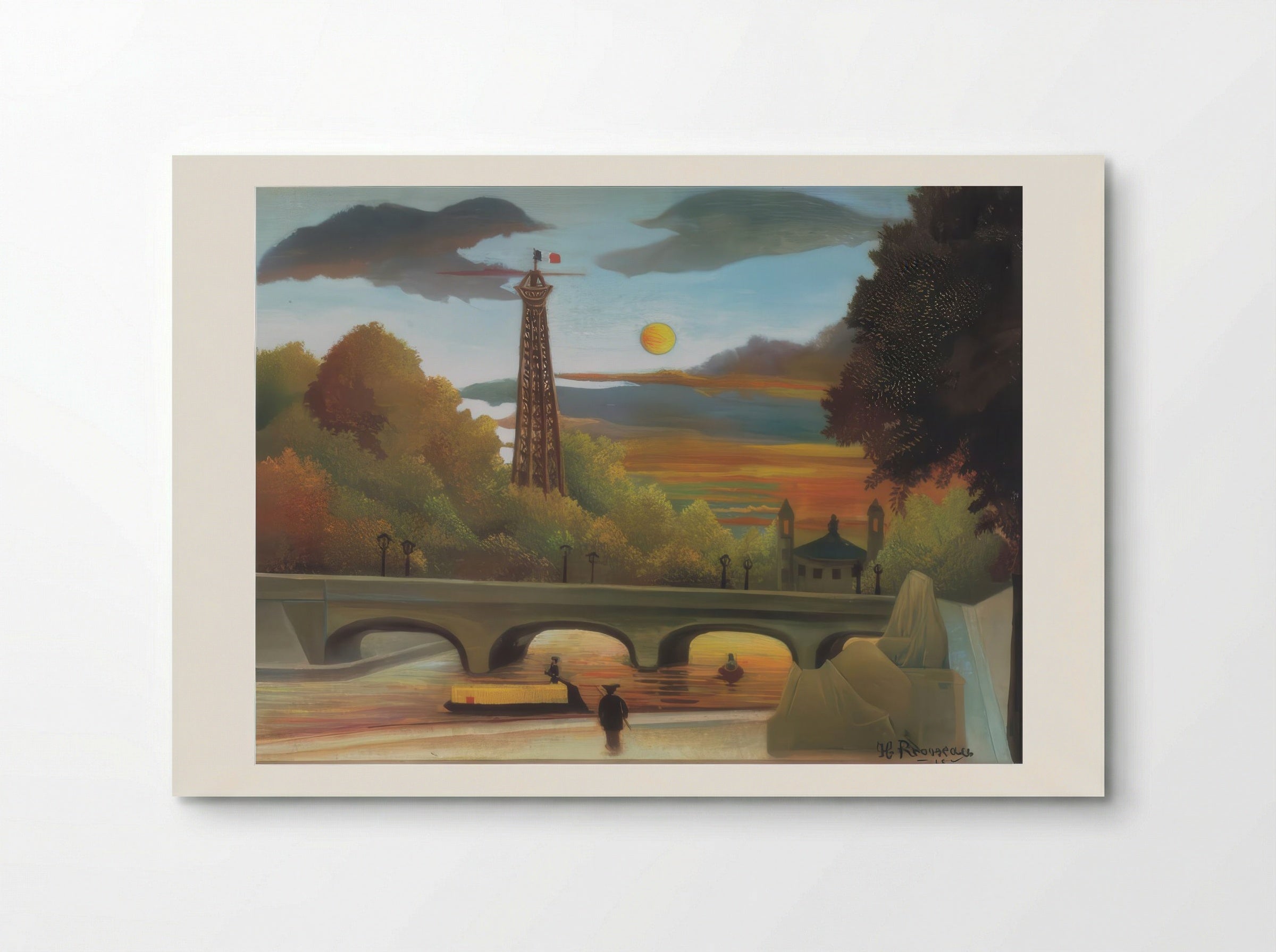 The Seine and the Eiffel Tower in the Sunset by Henri Rousseau – Naïve Art Paris Landscape Print - Poster