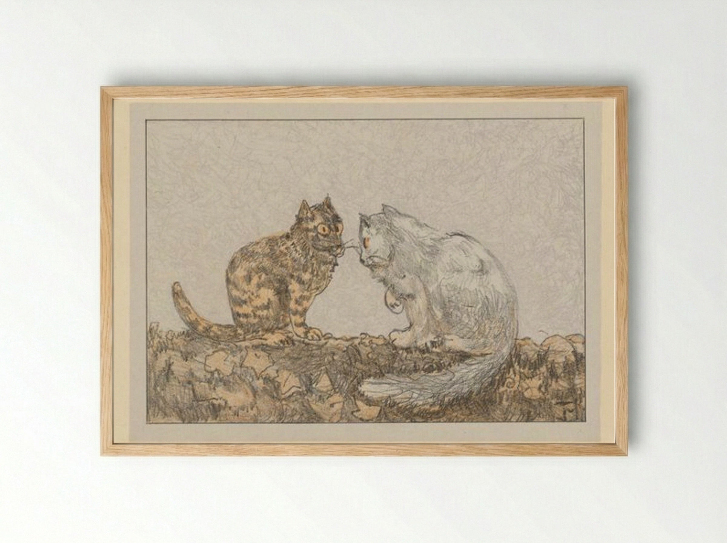 Two Cats on a Wall - Theo van Hoytema - Framed Print Wood