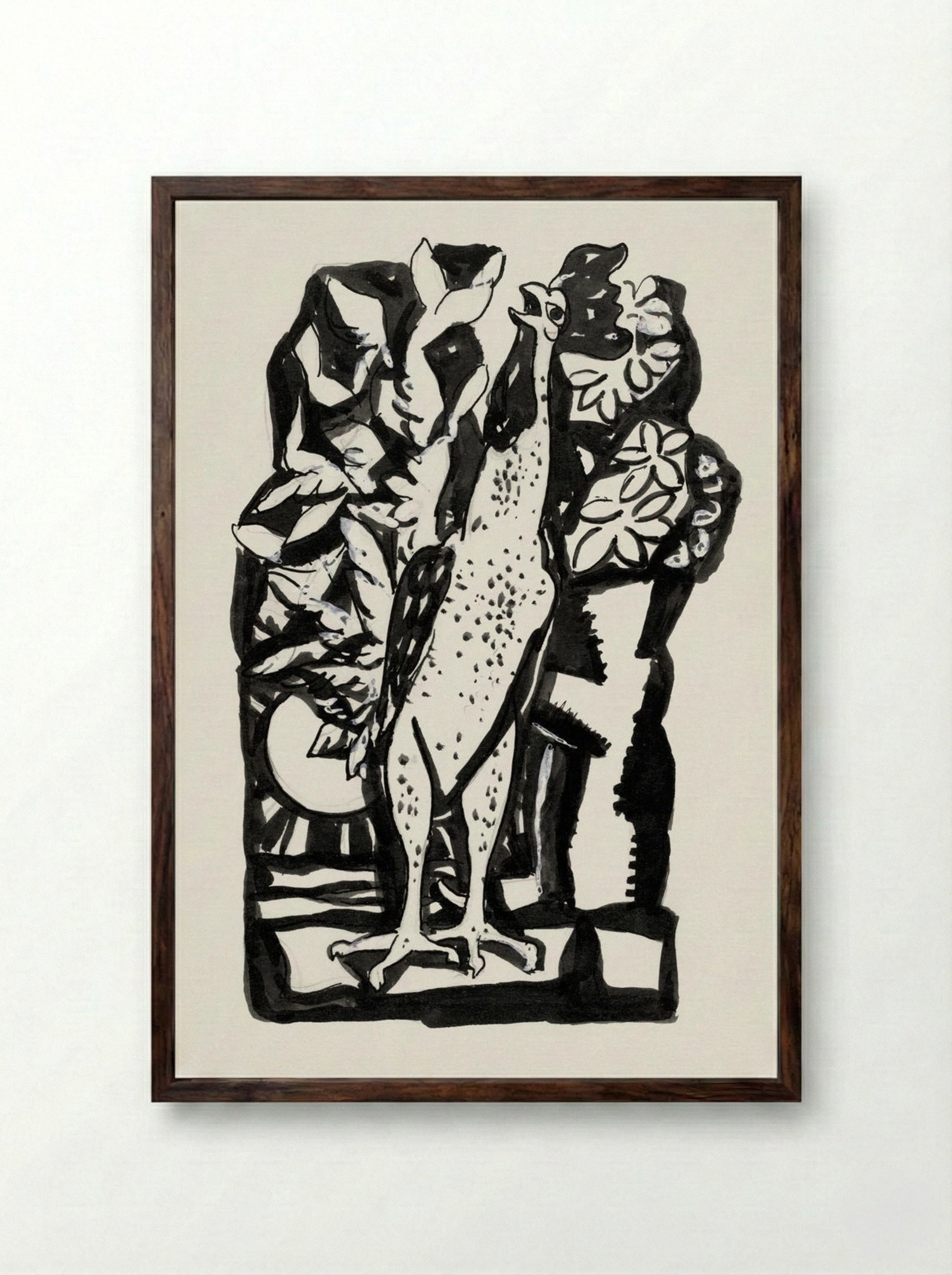 Crowing Rooster - Leo Gestel - Framed Print Dark Wood