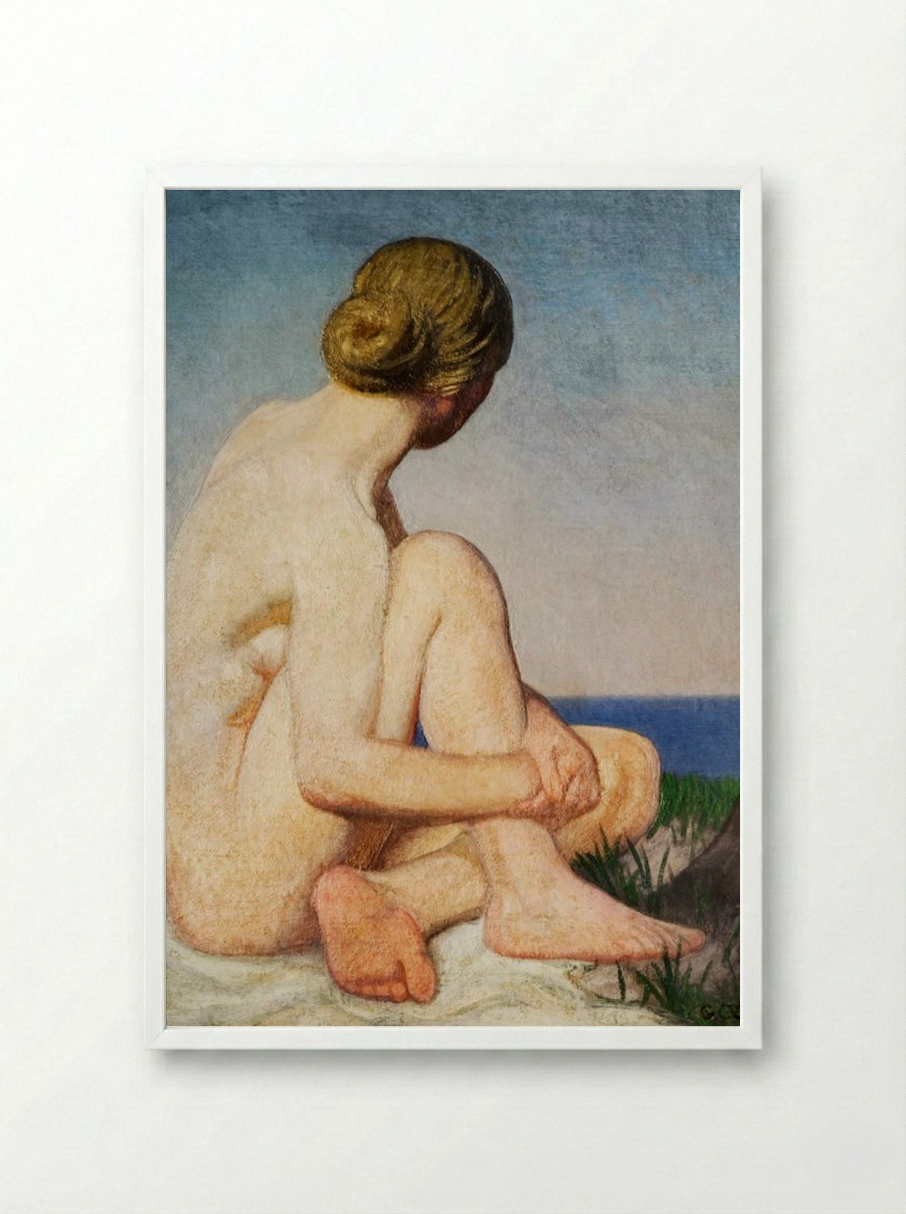 The Watcher - George Clausen - Framed Print White