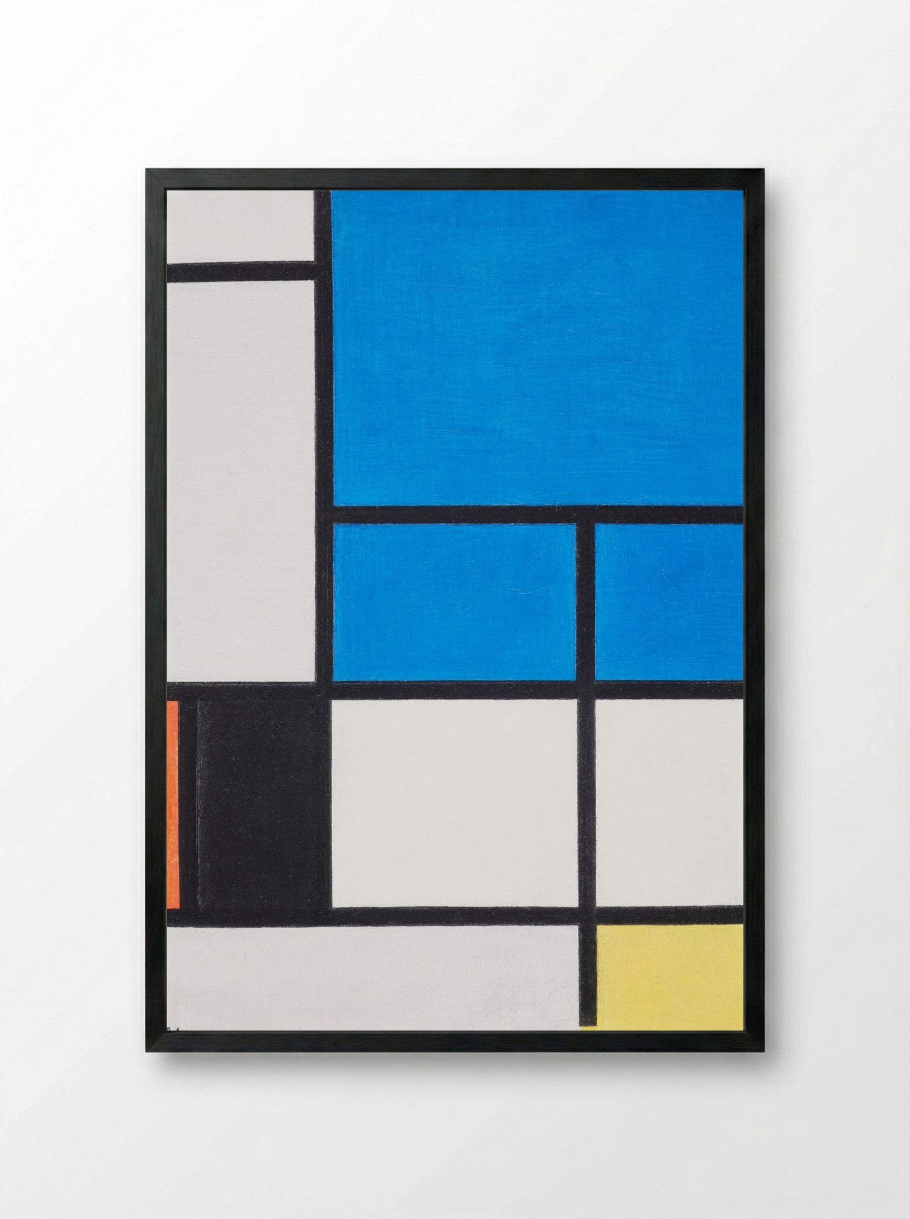 Composition with Large Blue Plane, Red, Black, Yellow, and Gray - Piet Mondrian - Framed Print Black