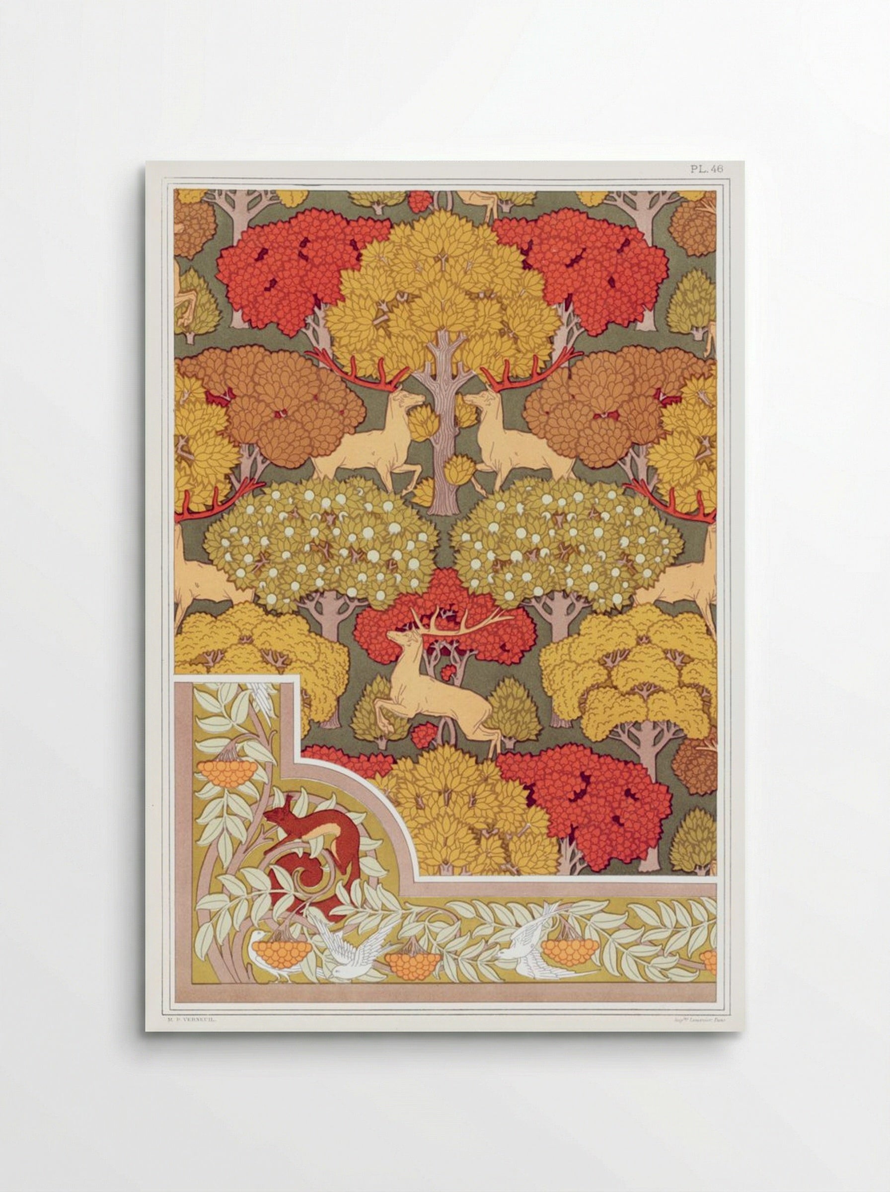 Cerfs et Arbres (Wallpaper Design with Deer and Trees) - Maurice Pillard Verneuil - Poster