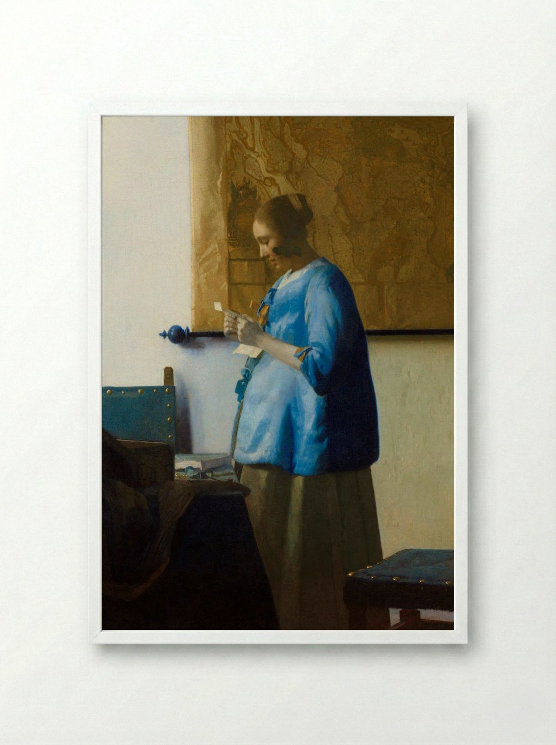 Woman Reading a Letter - Johannes Vermeer - Framed Print White