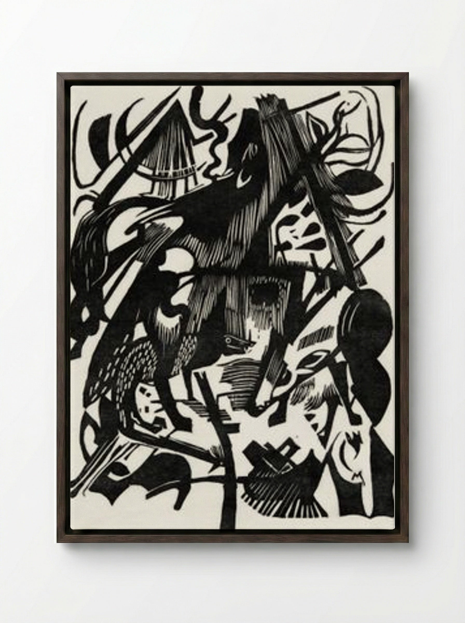 Birth of the Wolves - Franz Marc - Framed Canvas Dark Wood