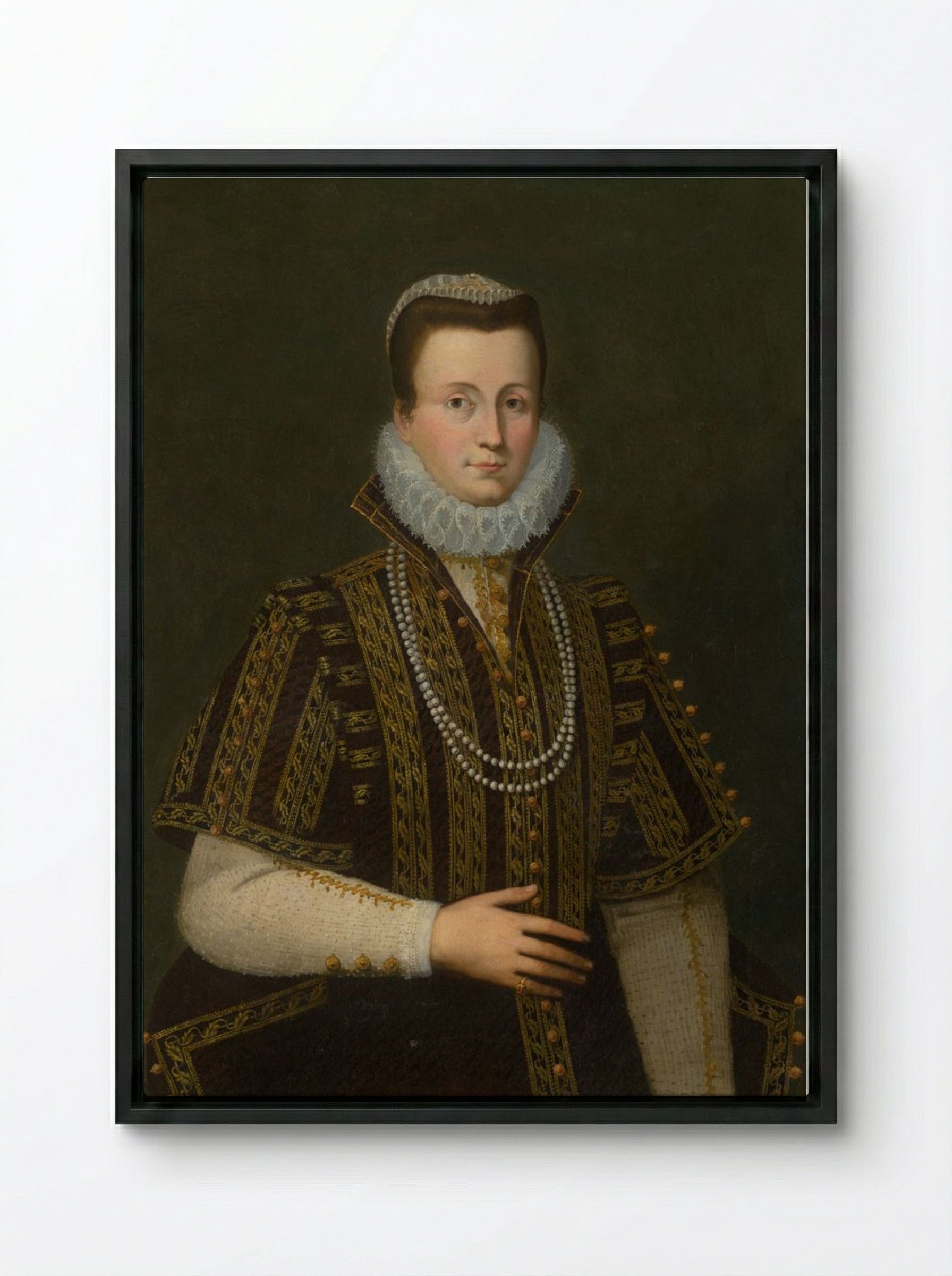 Portrait of a Lady with White Ruff - Fine Art Print - Framed Canvas Black