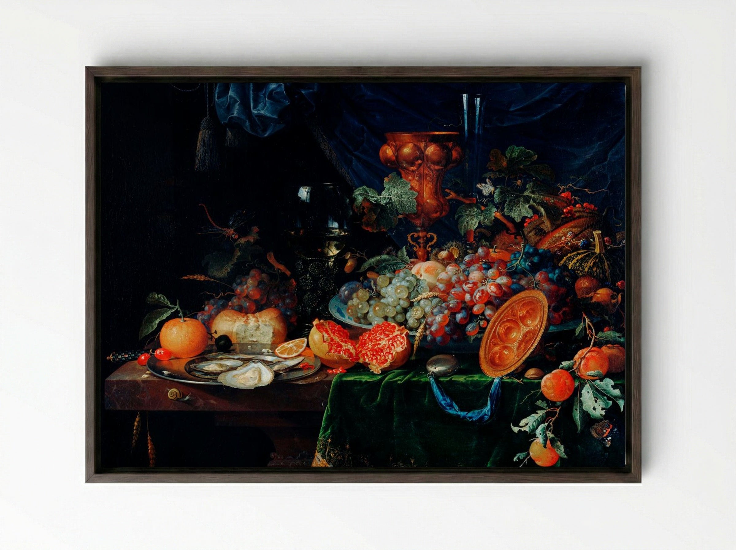 Fruits and Oysters - Abraham Mignon - Framed Canvas Dark Wood