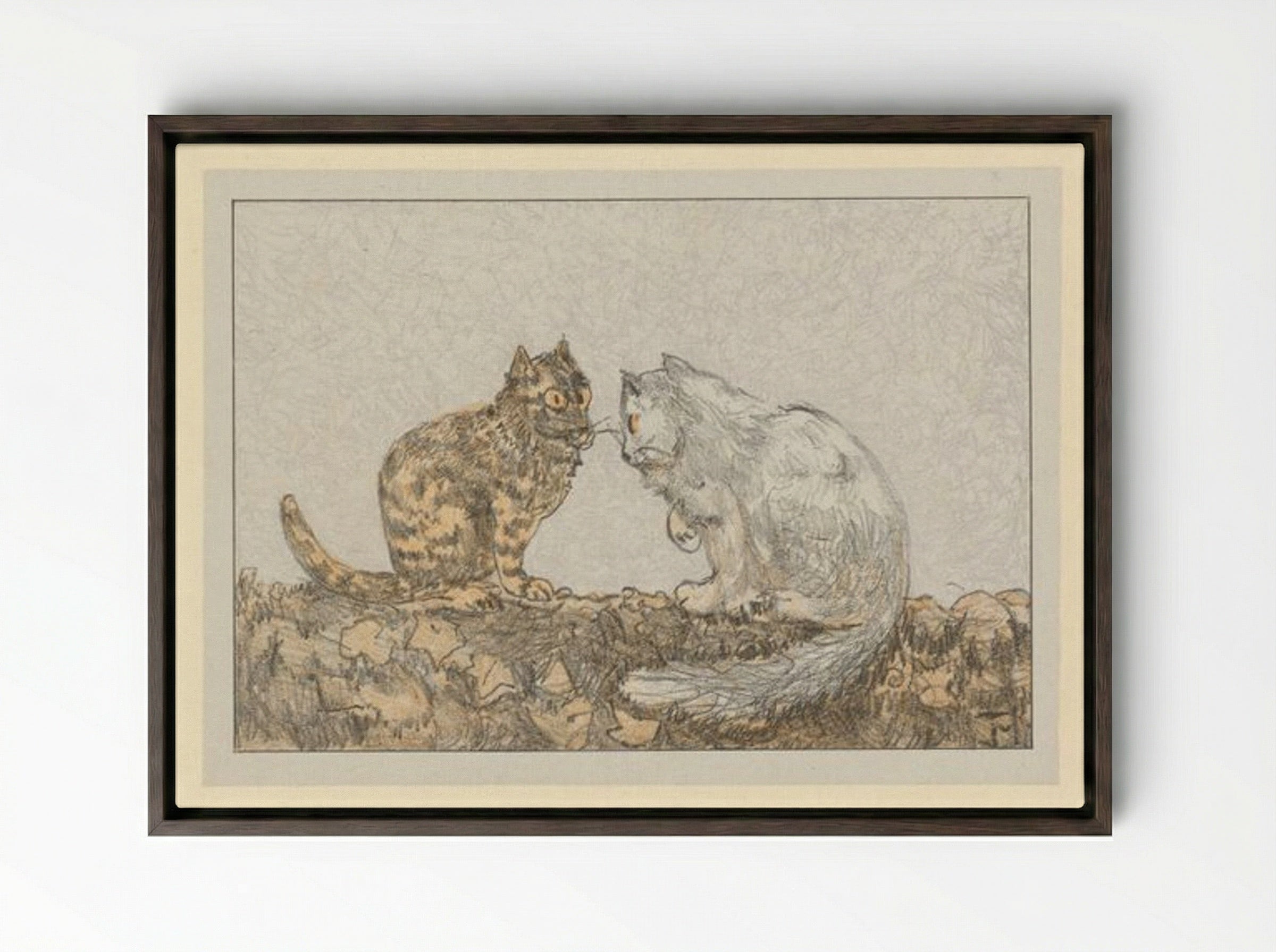 Two Cats on a Wall - Theo van Hoytema - Framed Canvas Dark Wood
