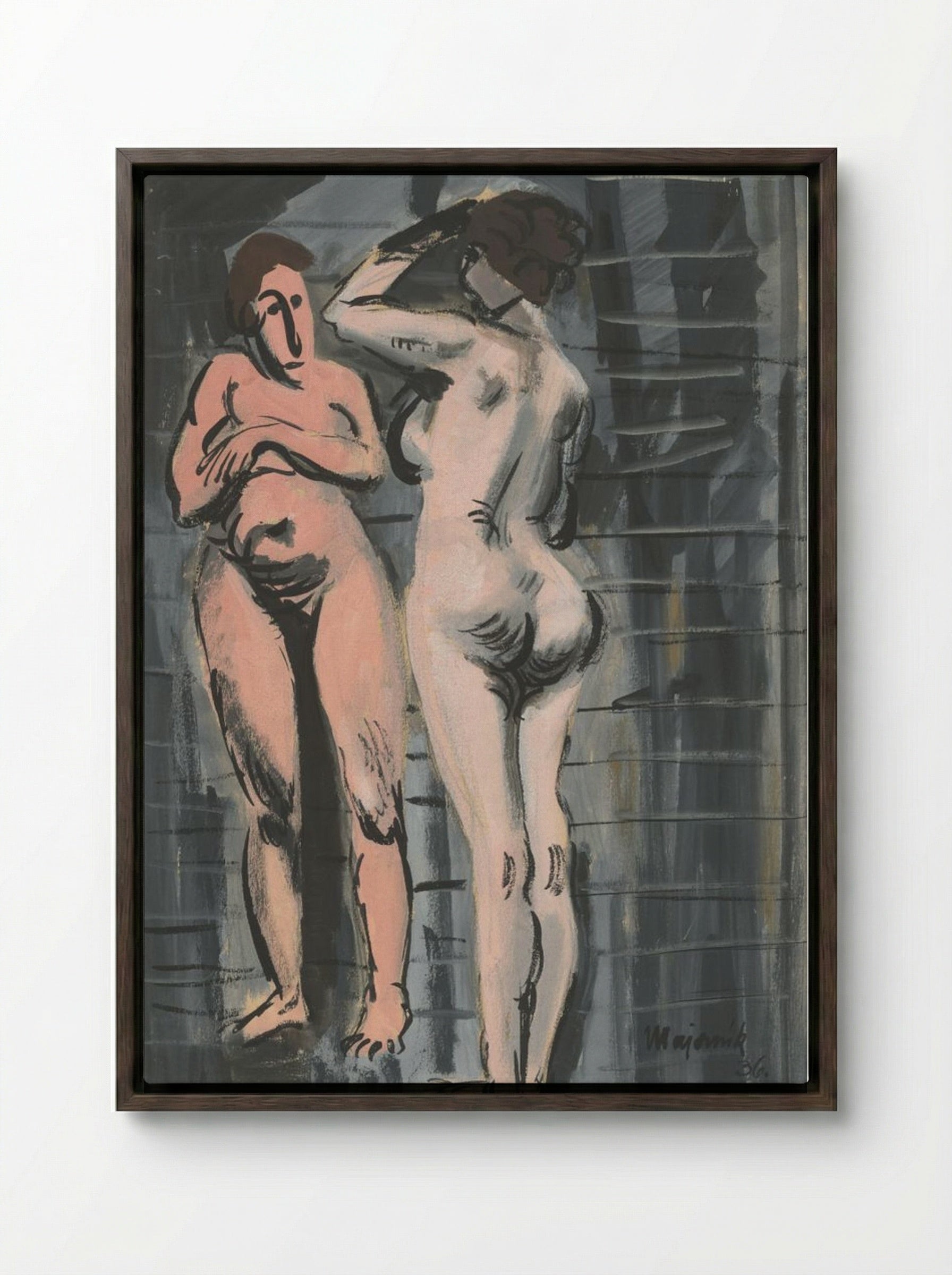 Two Female Nudes - Cyprián Majerník - Framed Canvas Dark Wood