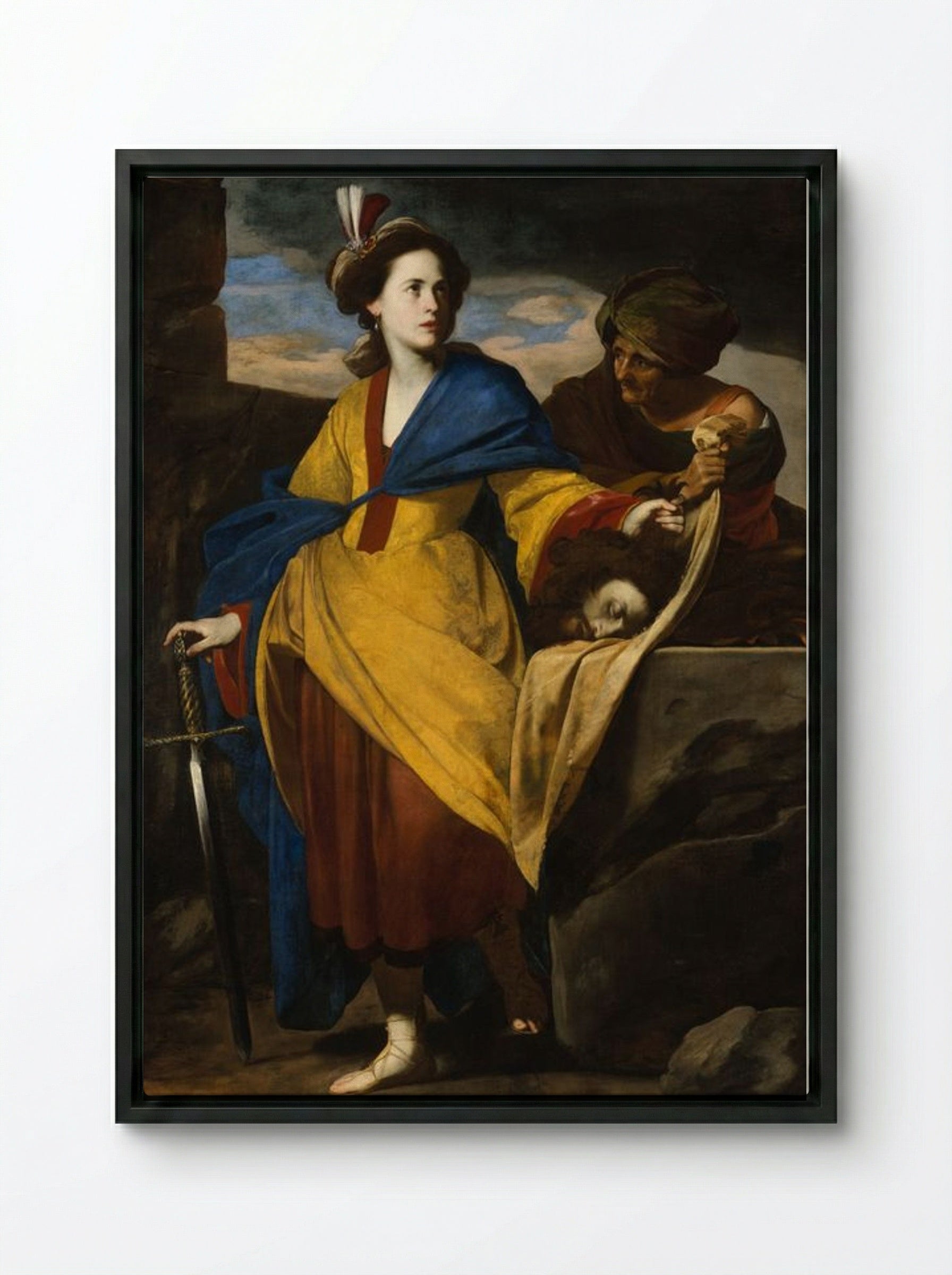 Judith with the Head of Holofernes - Massimo Stanzione - Framed Canvas Black