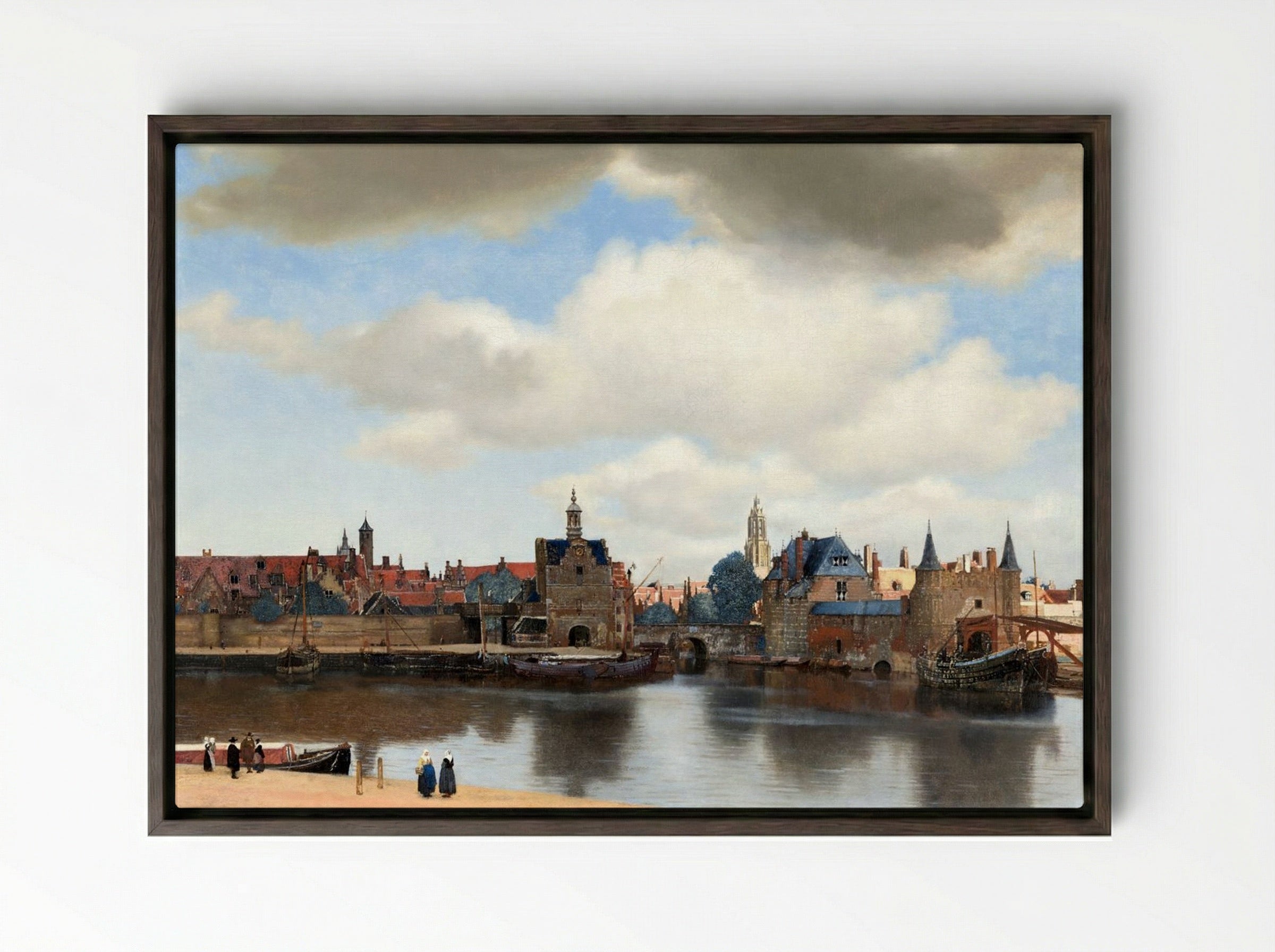 View of Delft - Johannes Vermeer - Framed Canvas Dark Wood