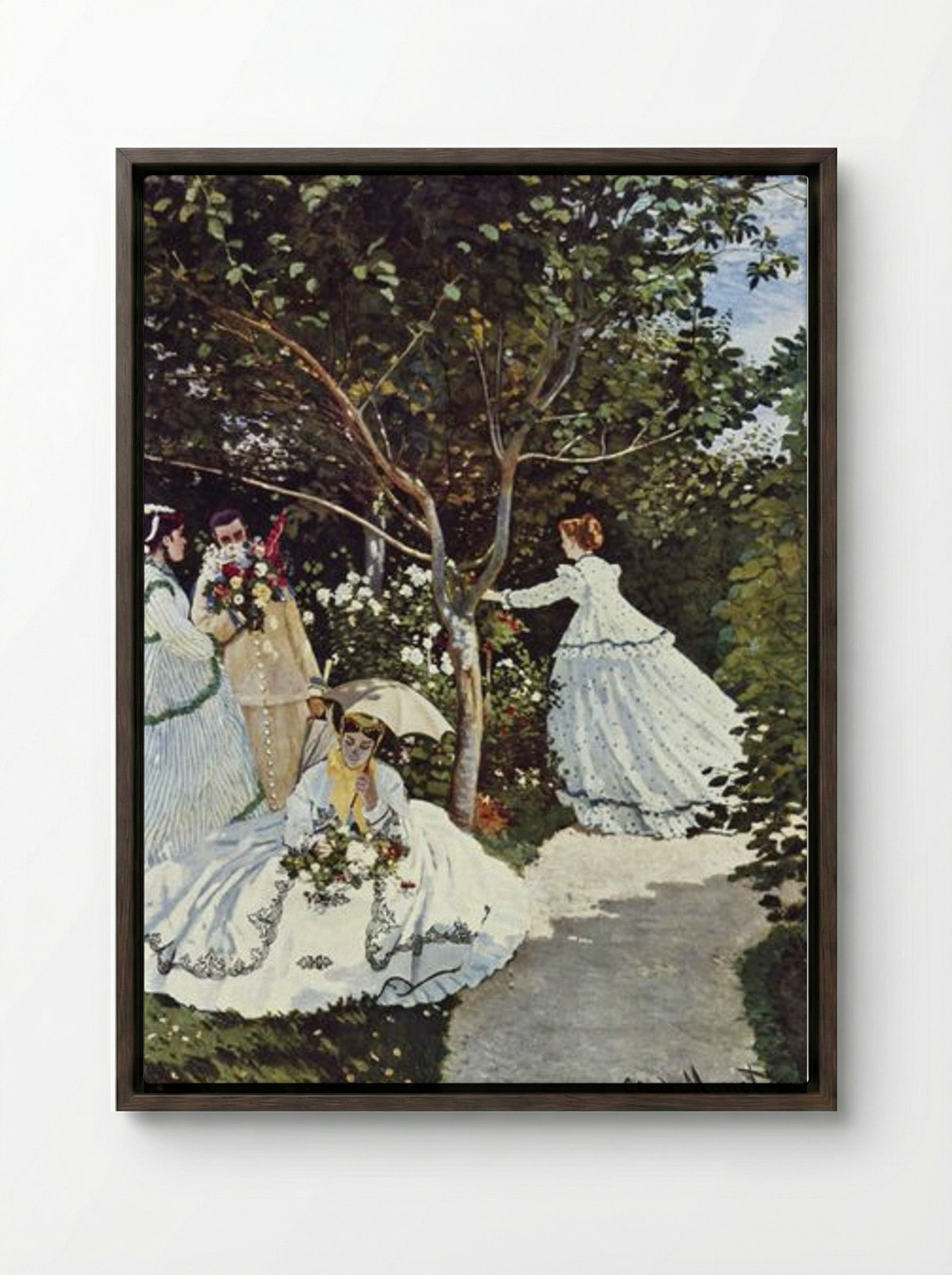 Women in the Garden - Claude Monet - Framed Canvas Dark Wood
