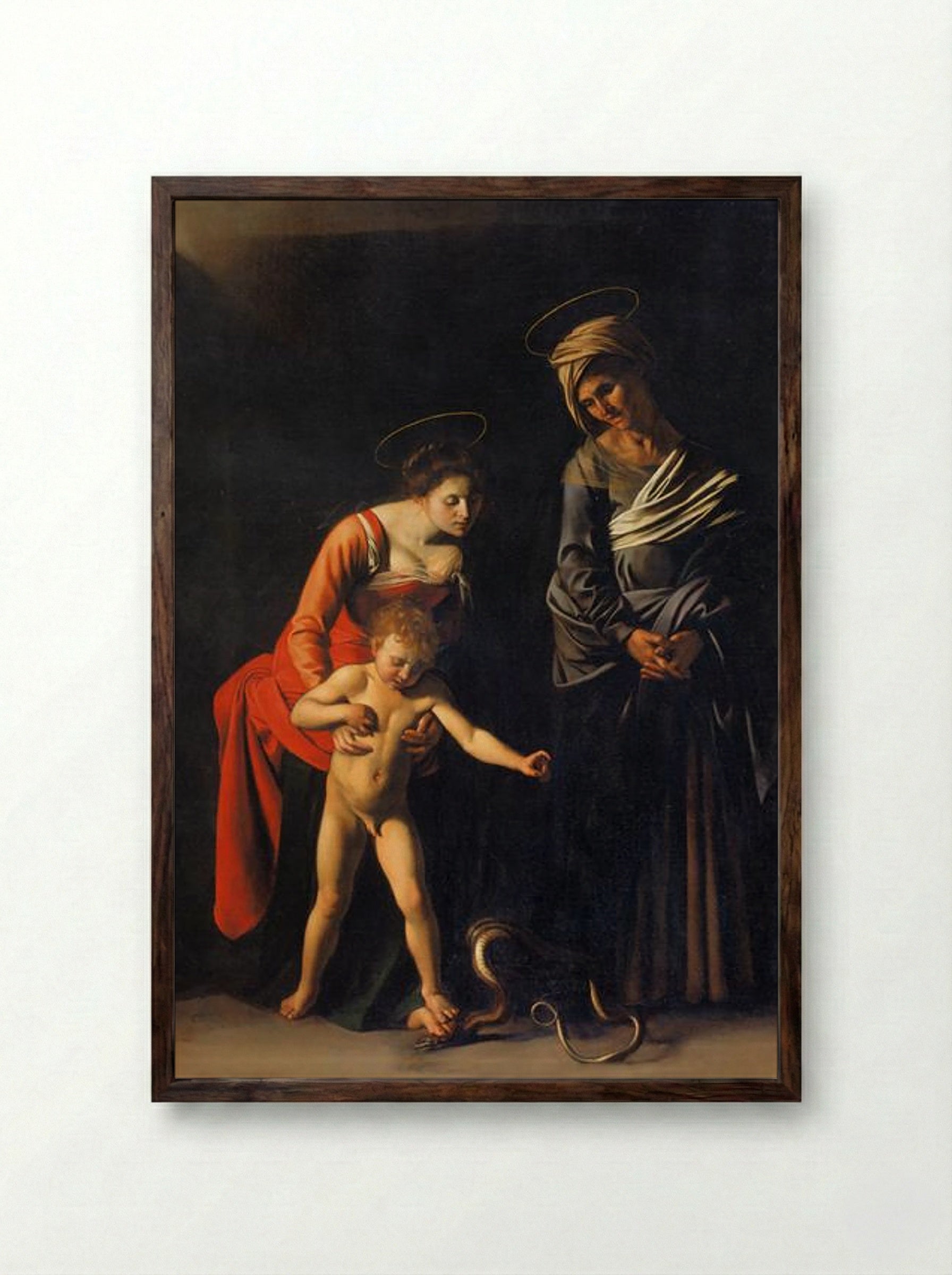 Madonna and Child with St. Anne - Caravaggio - Framed Print Dark Wood