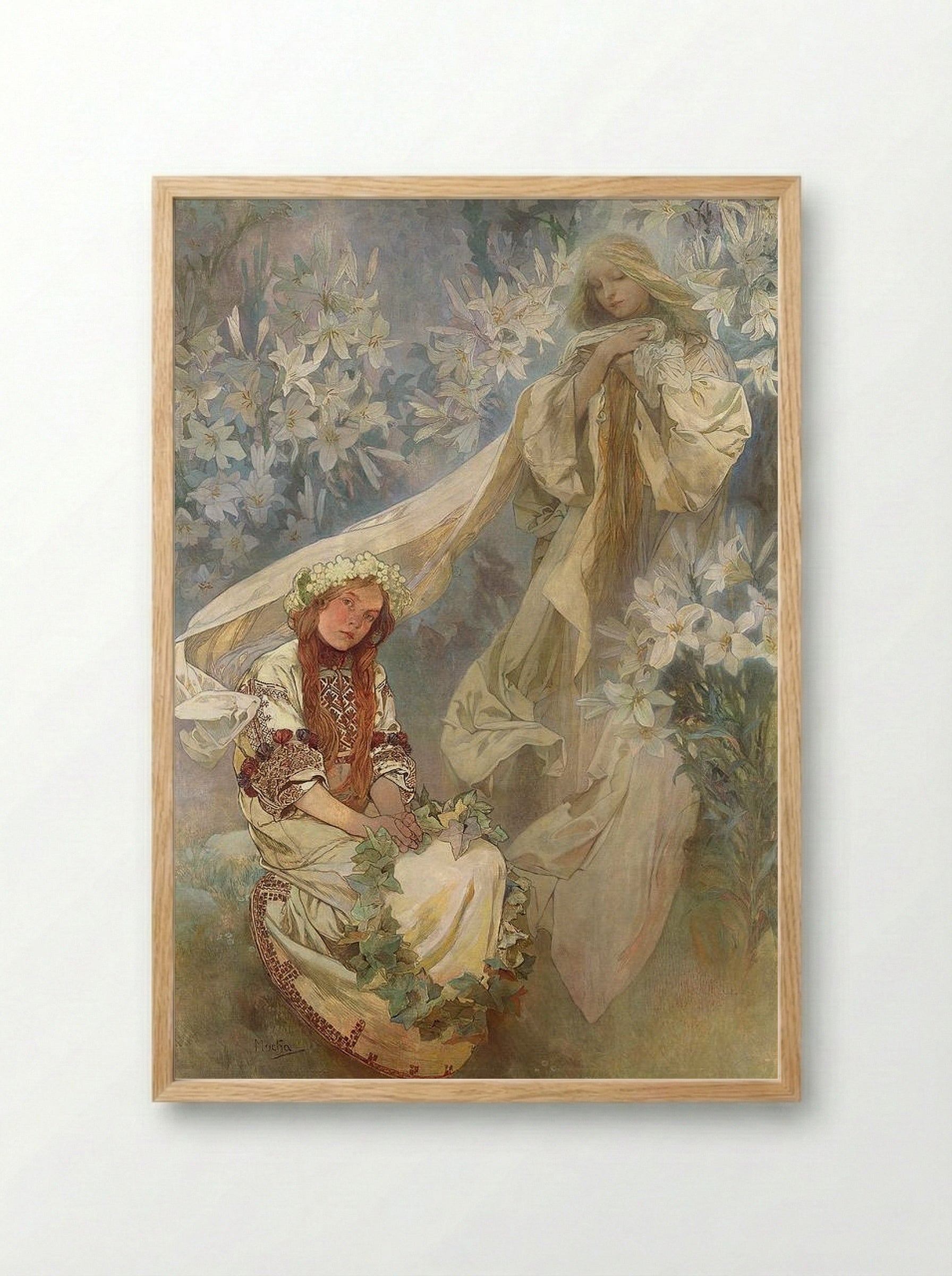 Madonna of the Lilies - Alphonse Mucha - Framed Print Wood