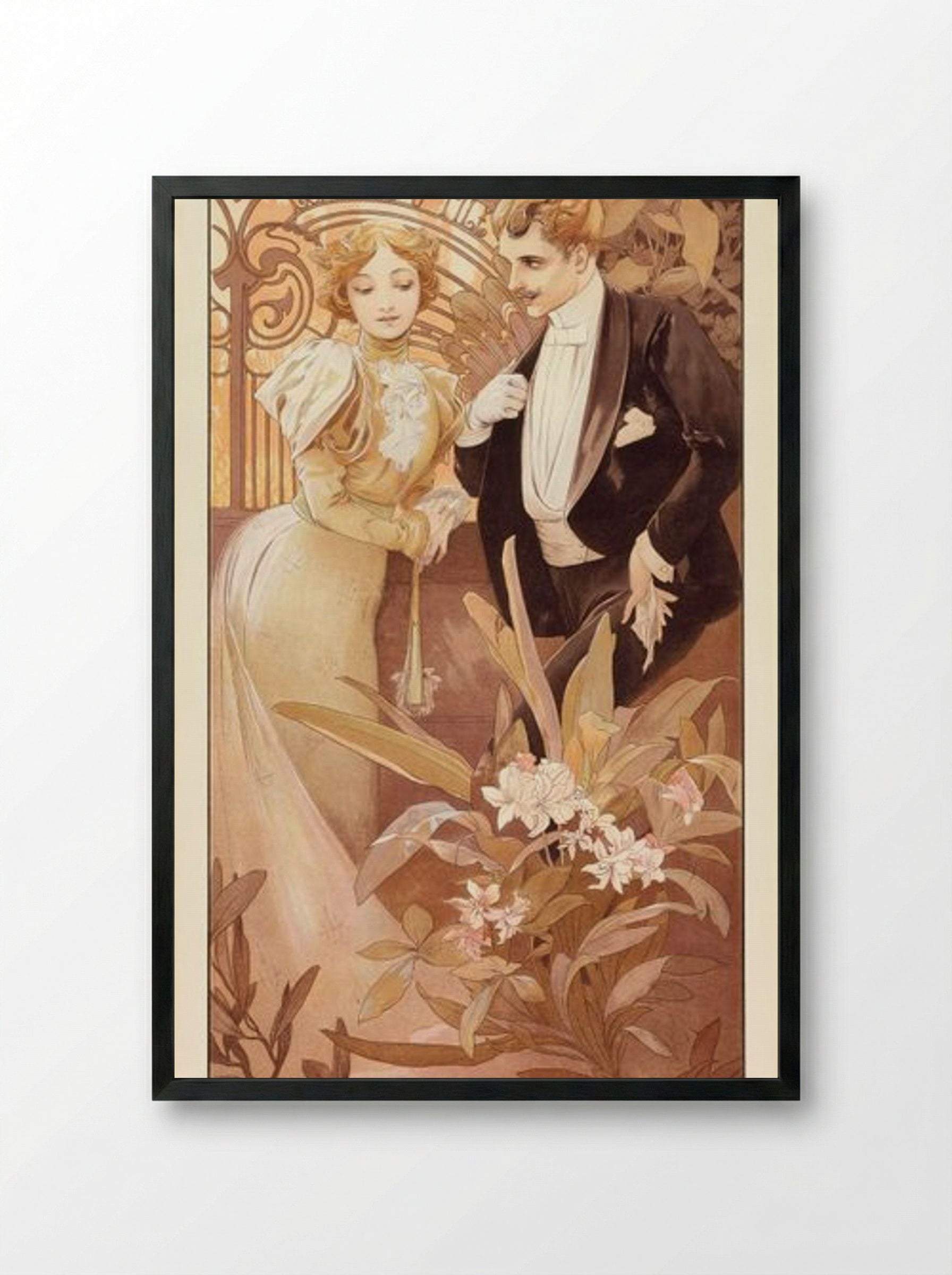 Flirt - Alphonse Mucha - Framed Print Black