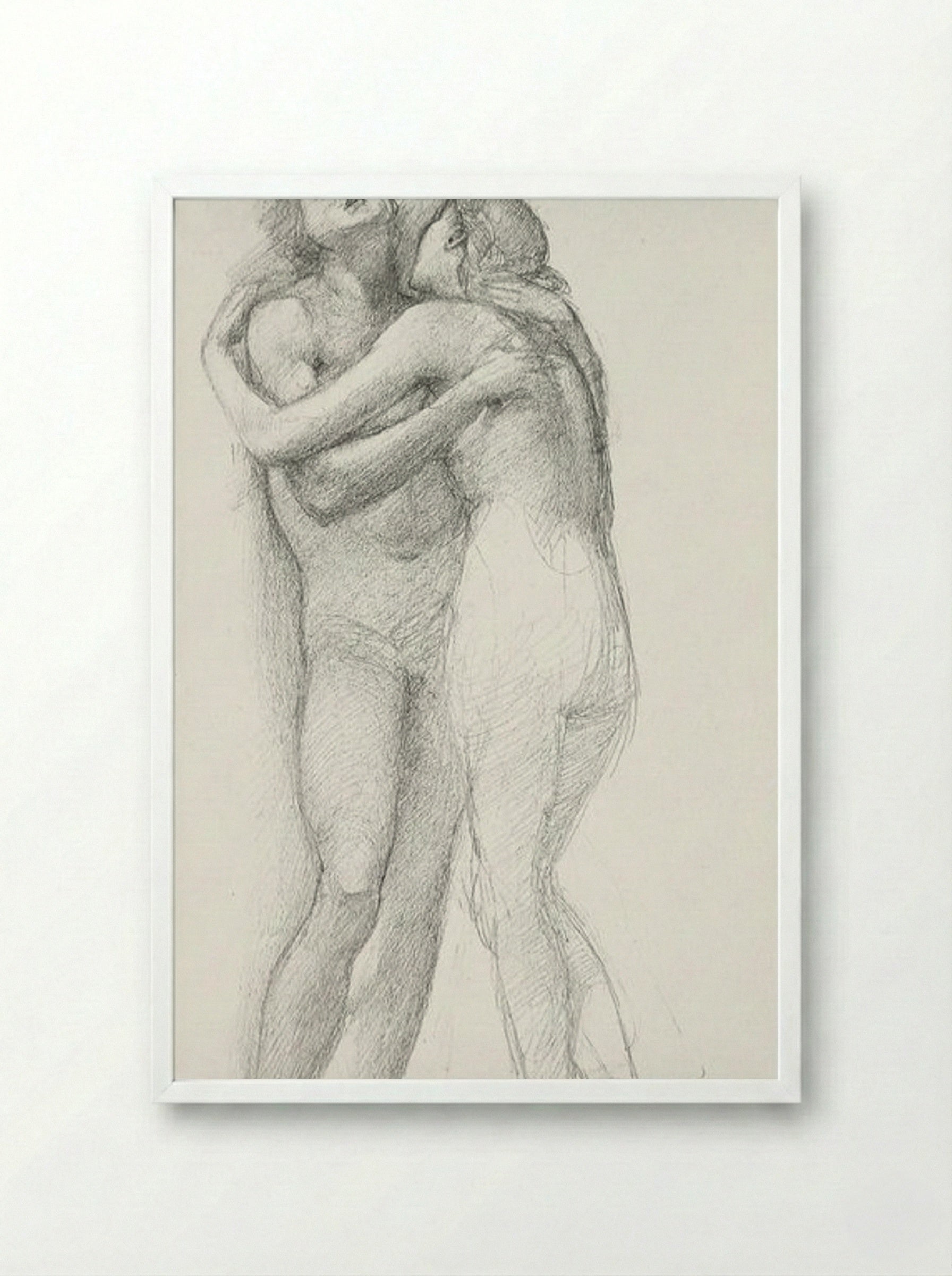 Two Nudes Embracing (Study) - Edward Burne-Jones - Framed Print White