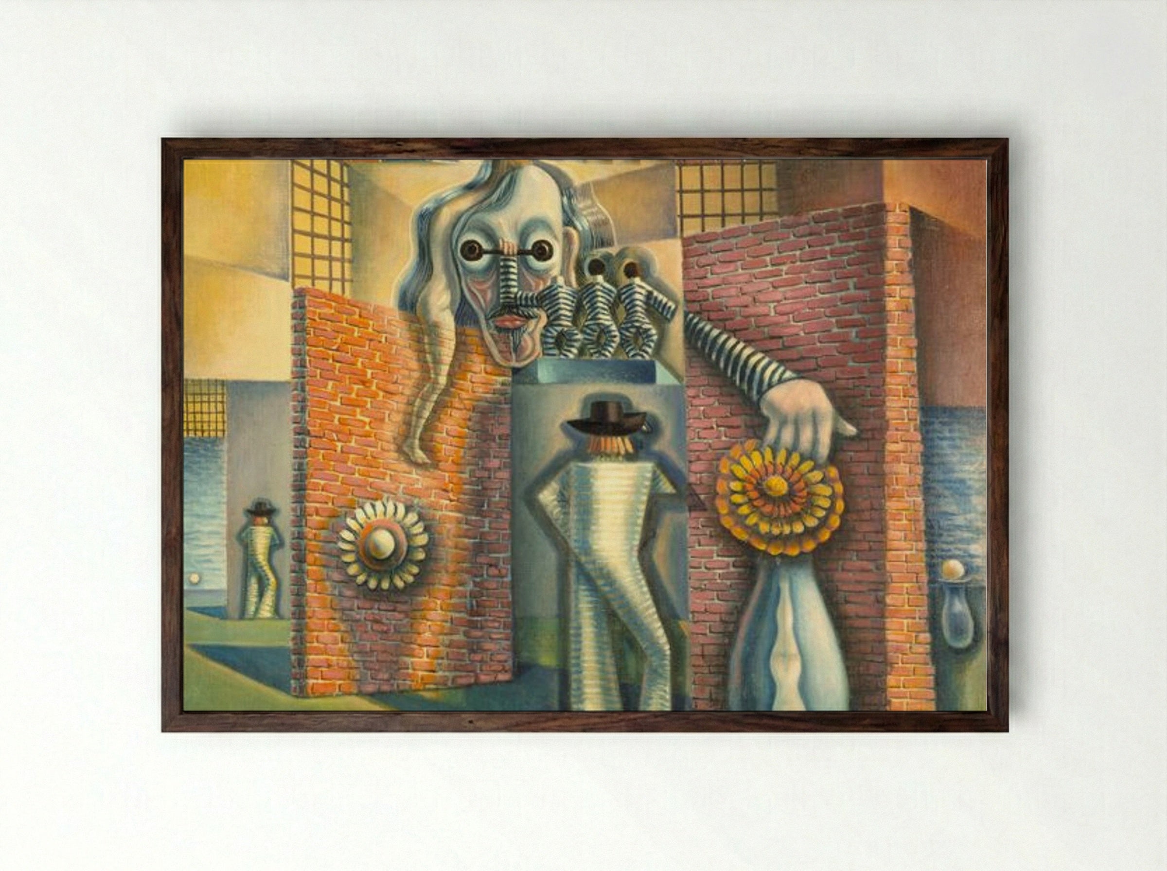 Untitled (Surrealist Composition with Figures) - Benjamin F. Berlin - Framed Print Dark Wood