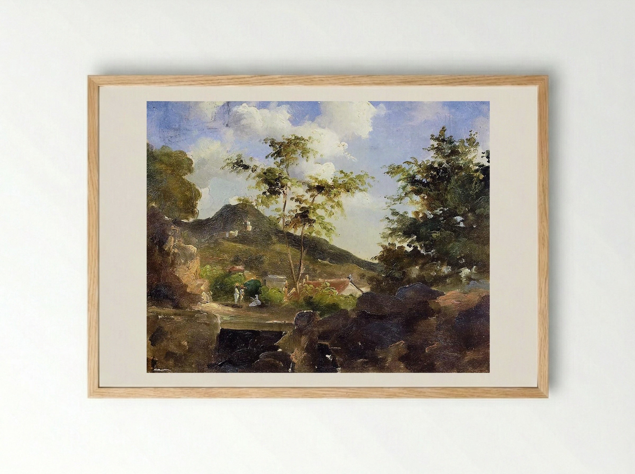 Village at the Foot of a Hill in Saint Thomas, Antilles - Camille Pissarro - Framed Print Wood