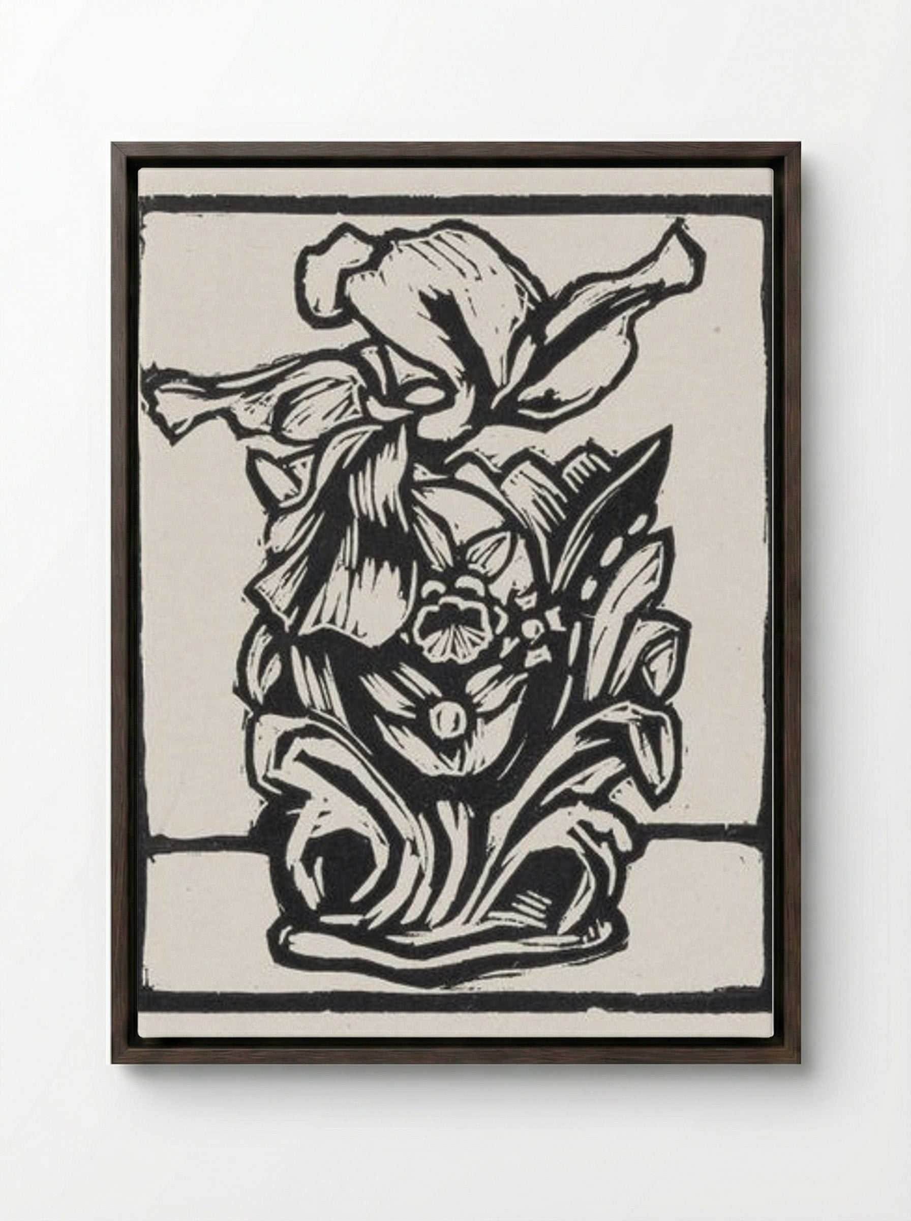 Iris in Vase - Fine Art Print - Framed Canvas Dark Wood