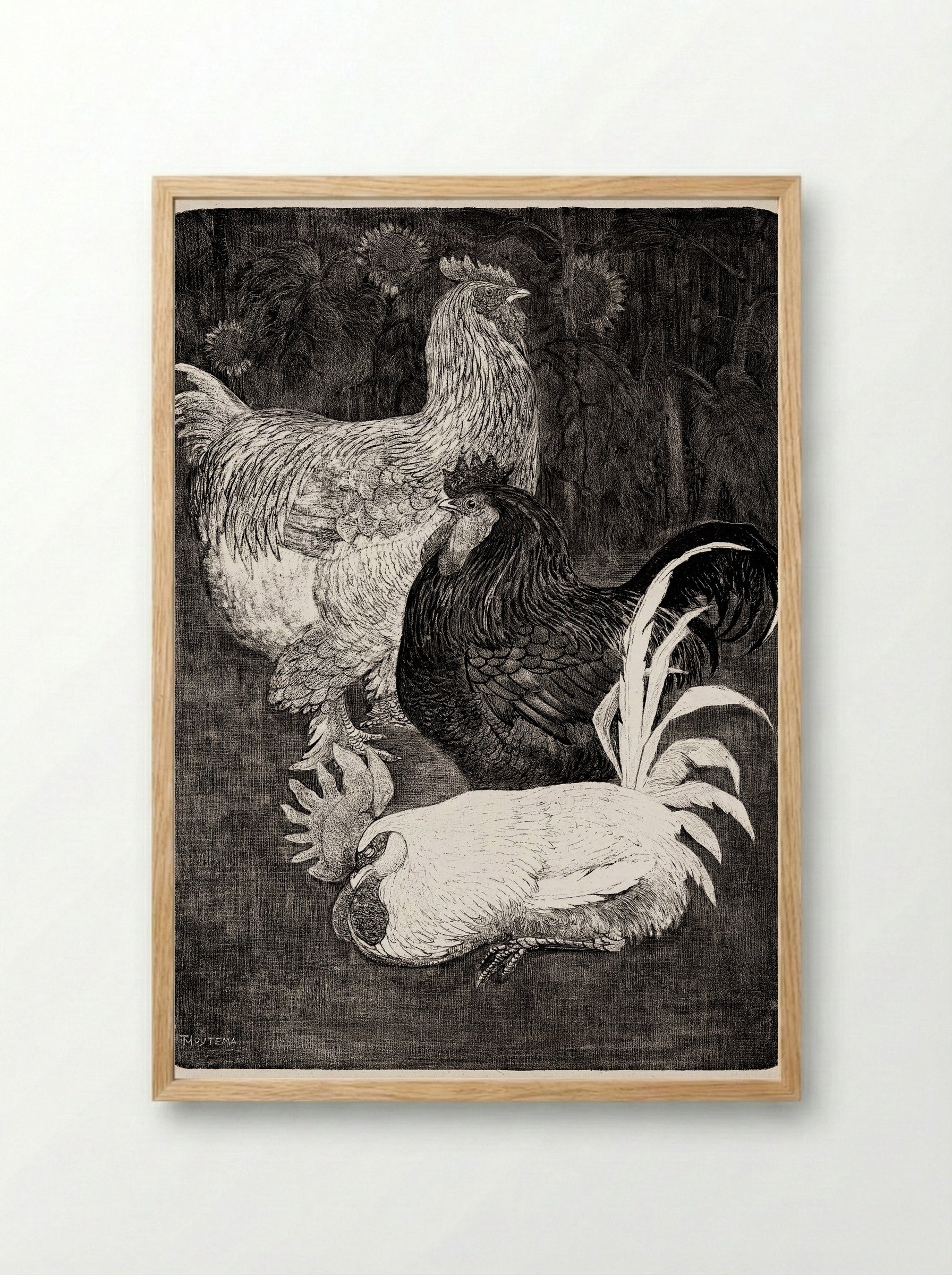 Drie Hanen (Three Roosters) - Theo van Hoytema - Framed Print Wood