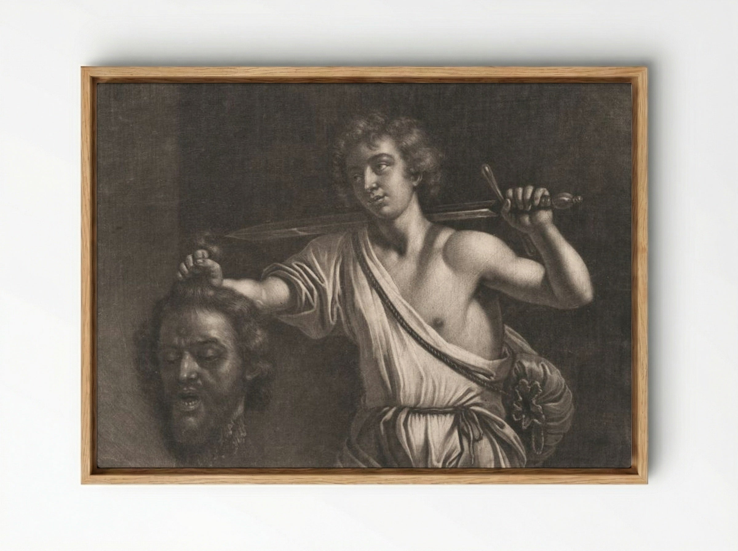 David with the Head of Goliath - Wallerant Vaillant - Framed Canvas Wood