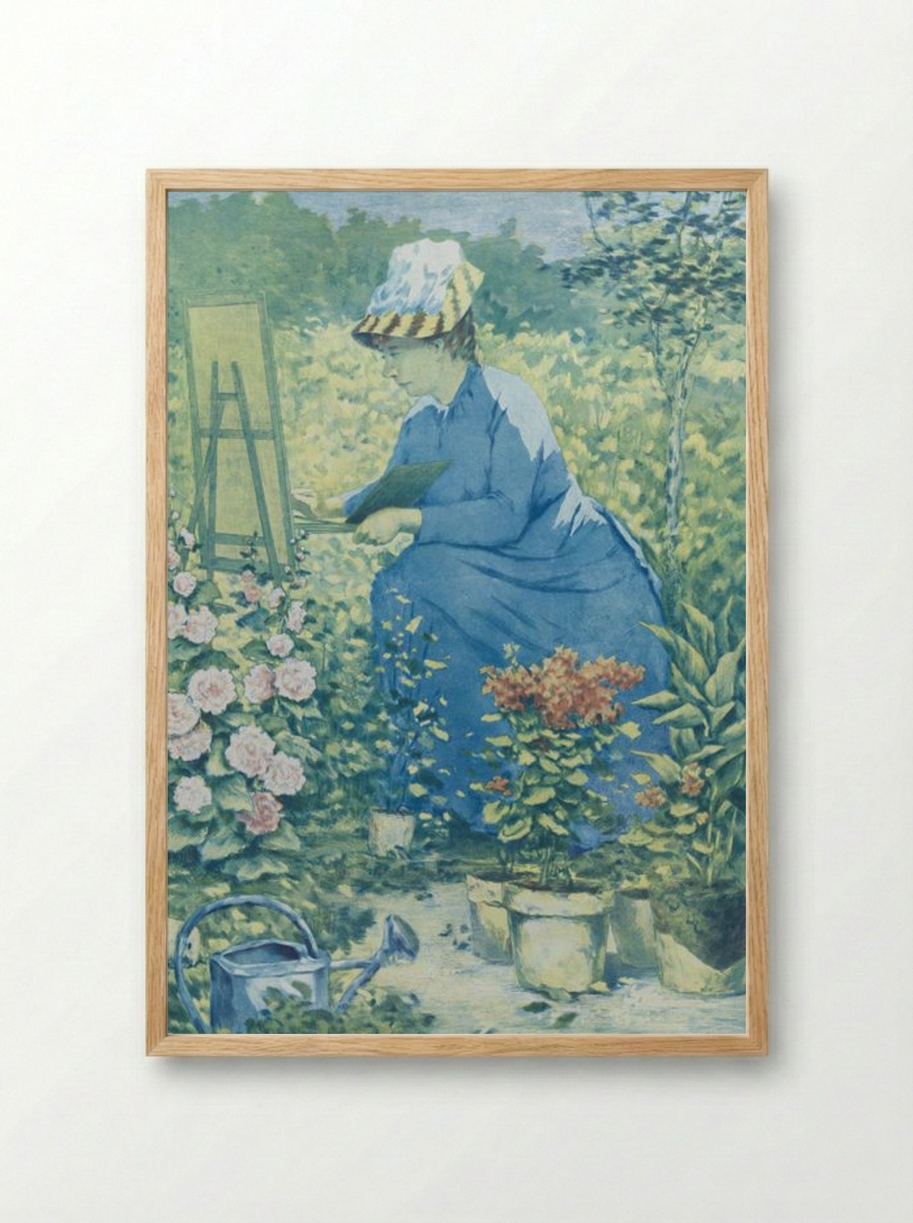 Jeanne Gonzales Painting in the Garden - Henri-Charles Guérard - Framed Print Wood