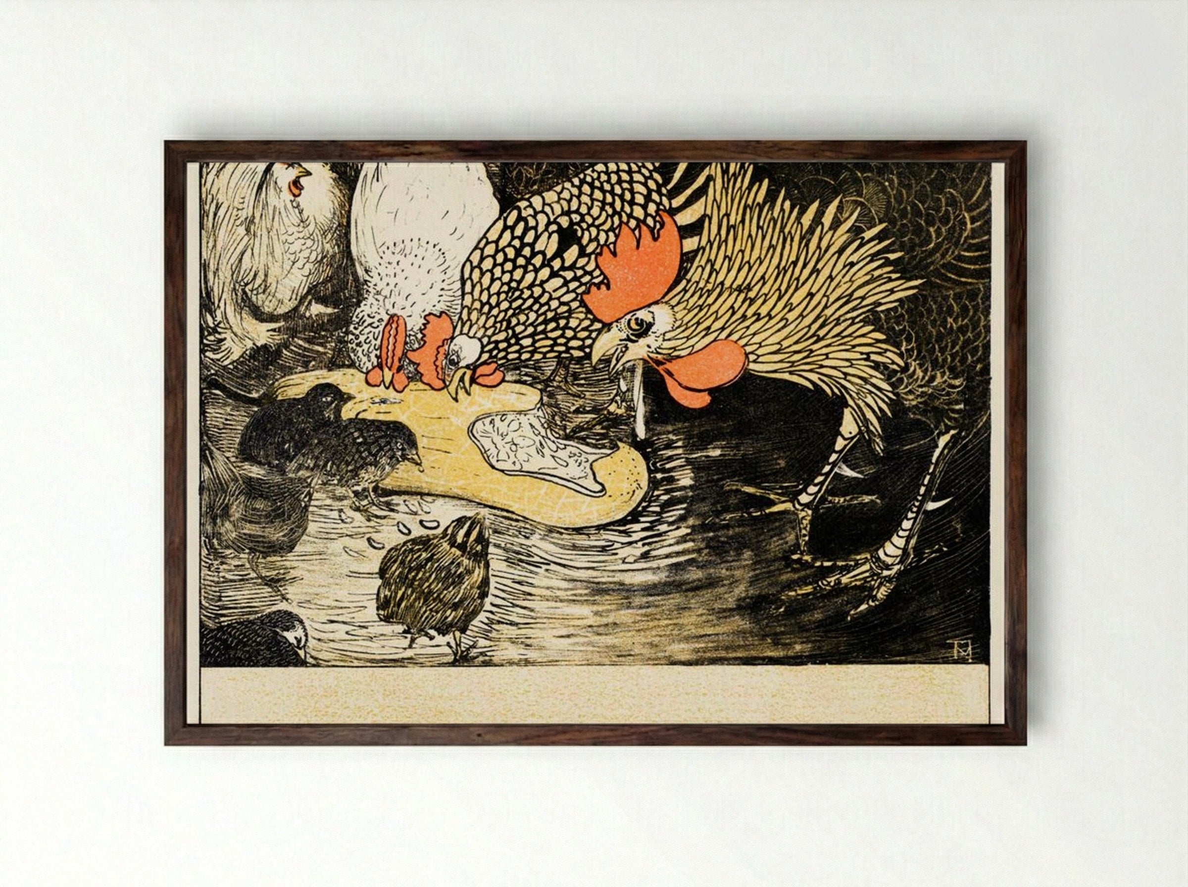 Hen and Chicks - Theo van Hoytema - Framed Print Dark Wood