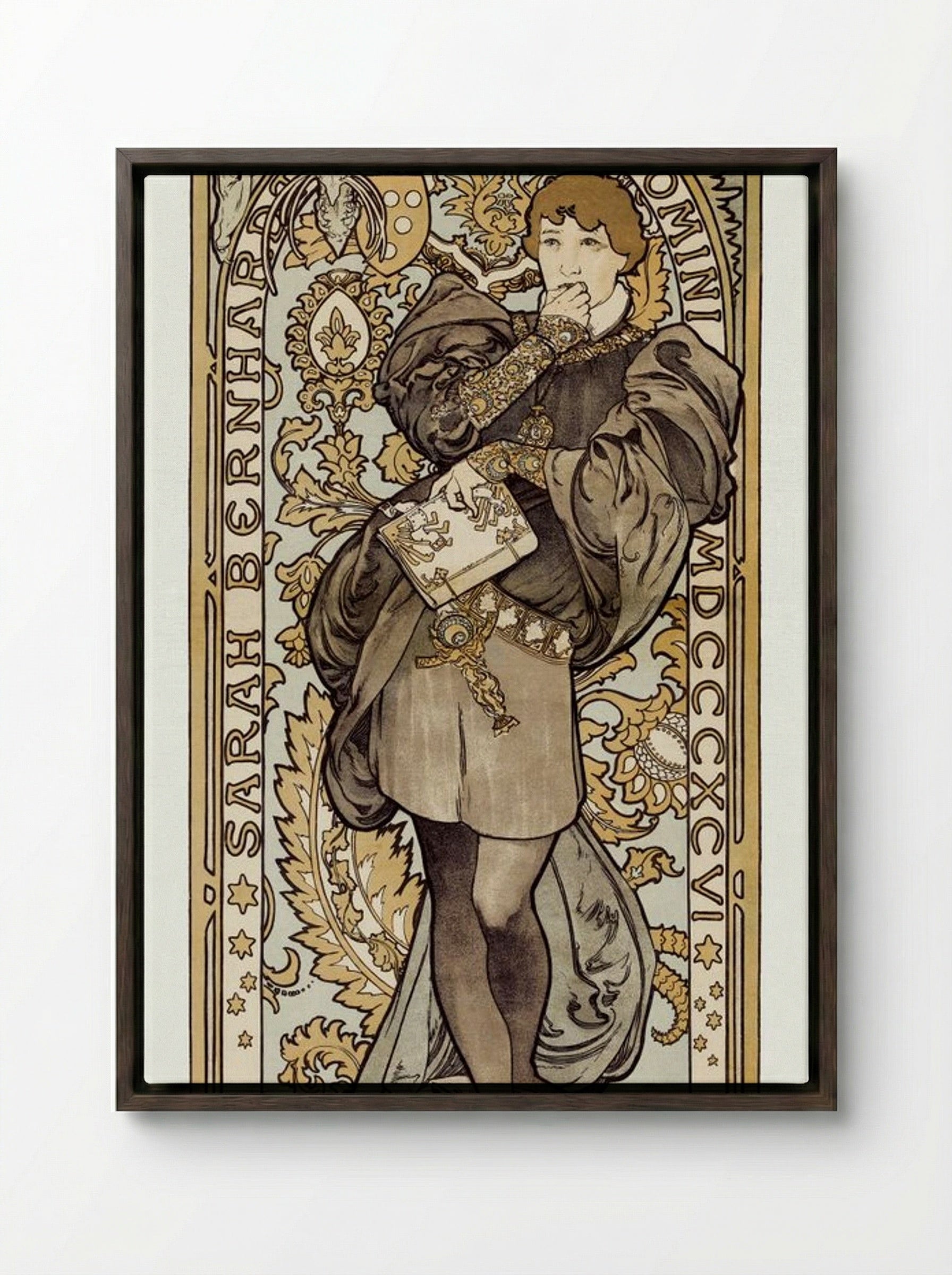 Théâtre de la Renaissance: Lorenzaccio - Alphonse Mucha - Framed Canvas Dark Wood