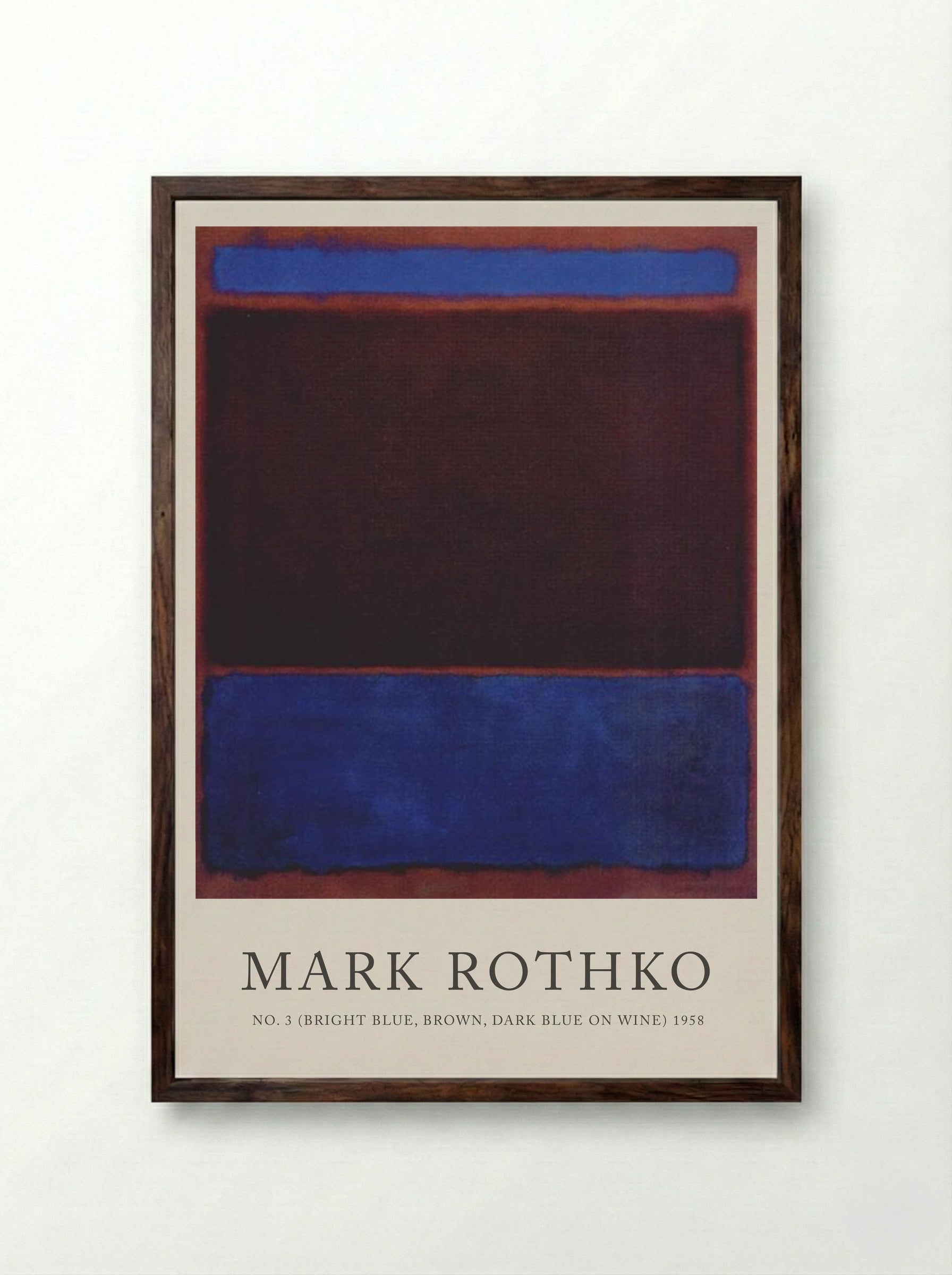 No. 3 (Bright Blue, Brown, Dark Blue on Wine) - Mark Rothko - Framed Print Dark Wood