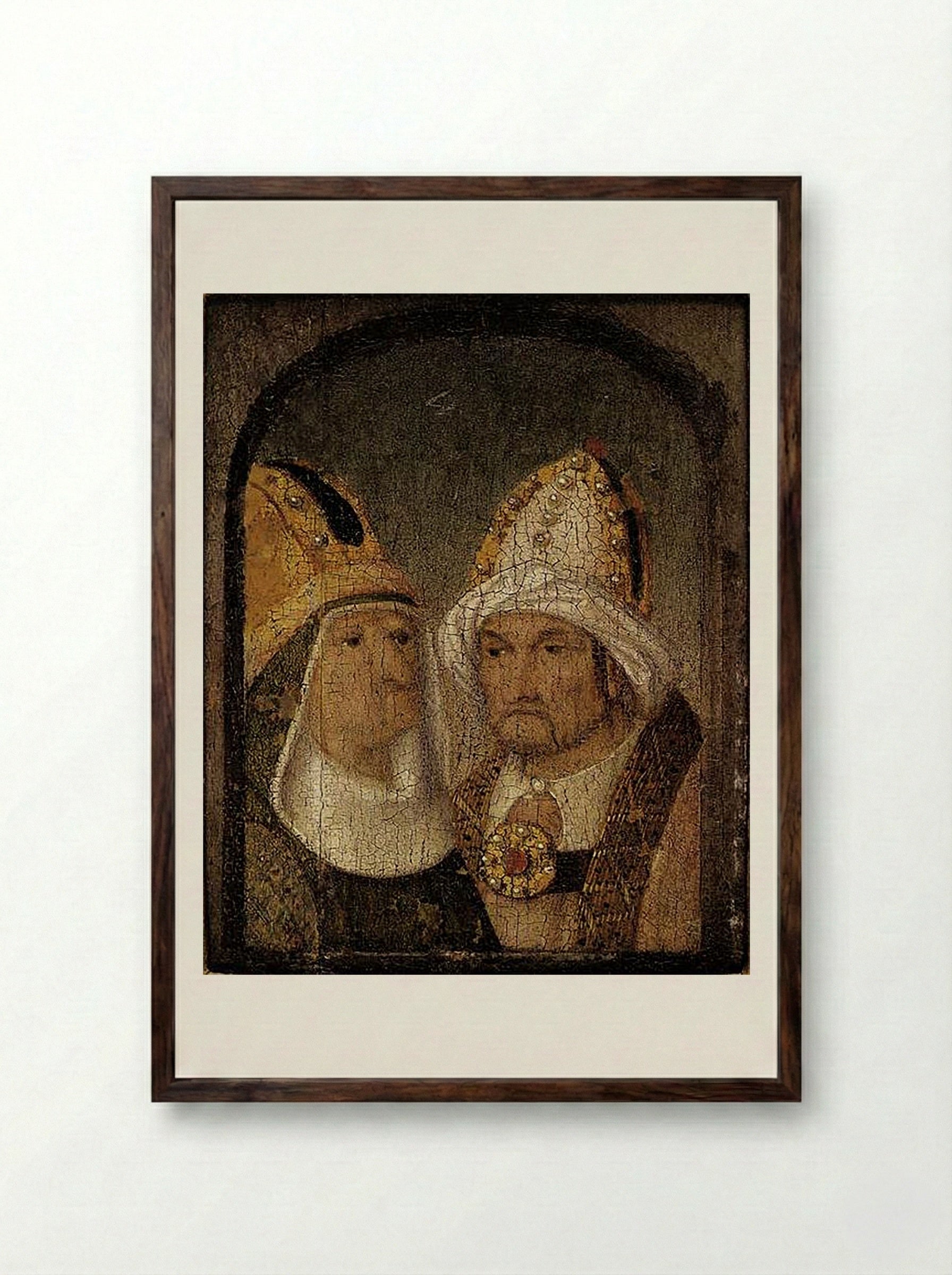 Two Male Heads (Portrait) - Fine Art Print - Framed Print Dark Wood