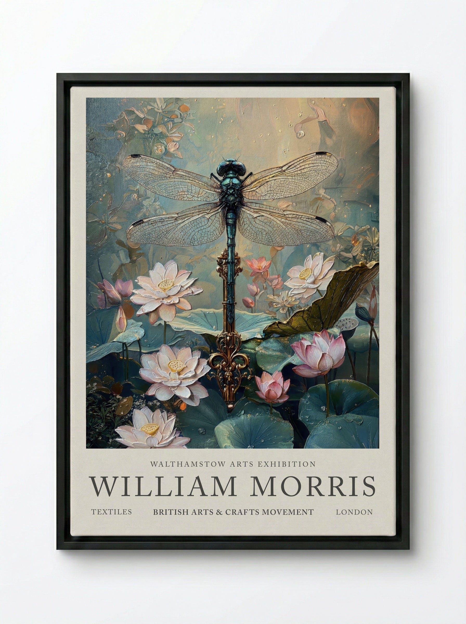 Dragonfly Dream - William Morris - Framed Canvas Black