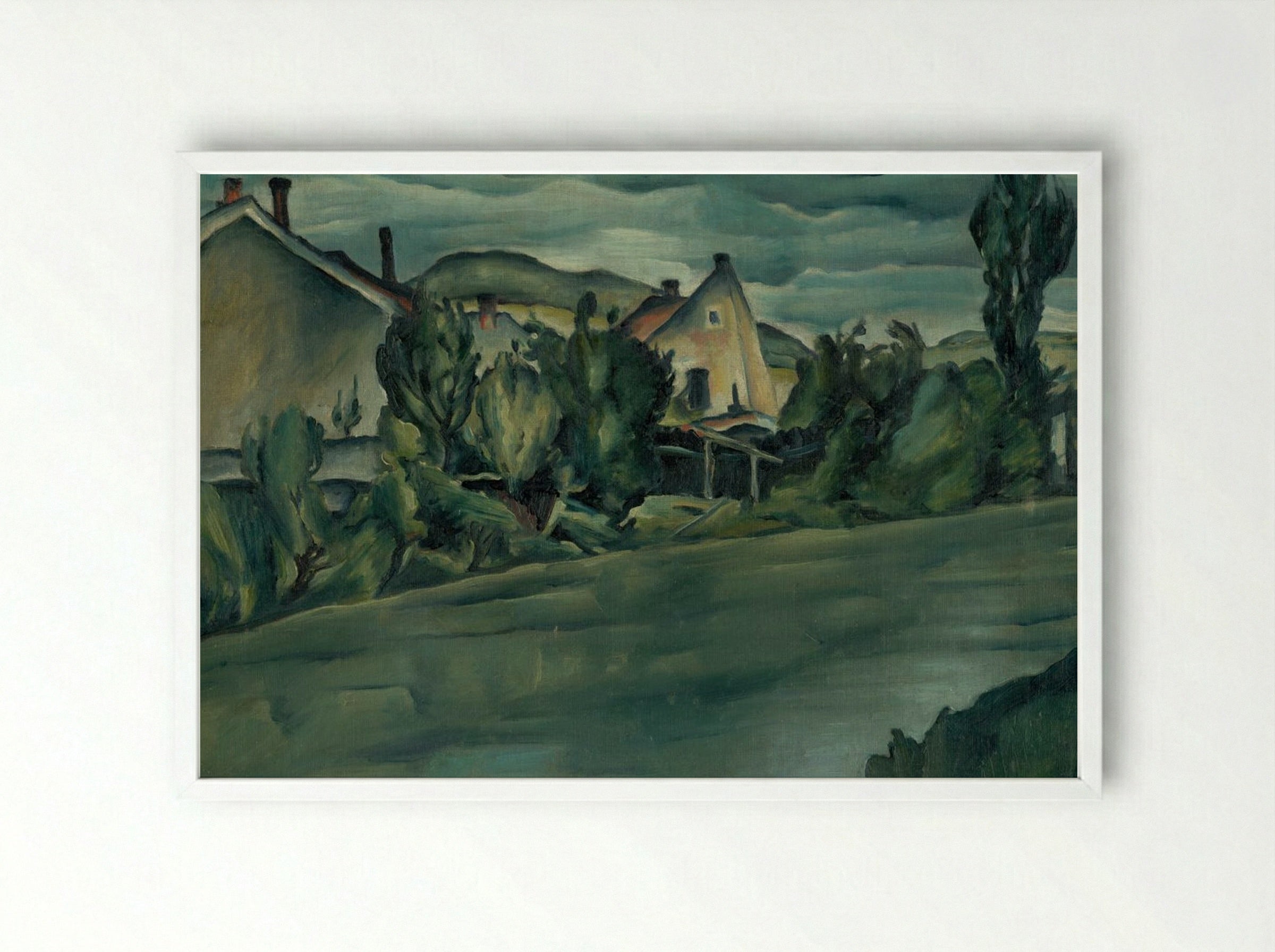 Landscape with Houses - Konstantin Bauer - Framed Print White