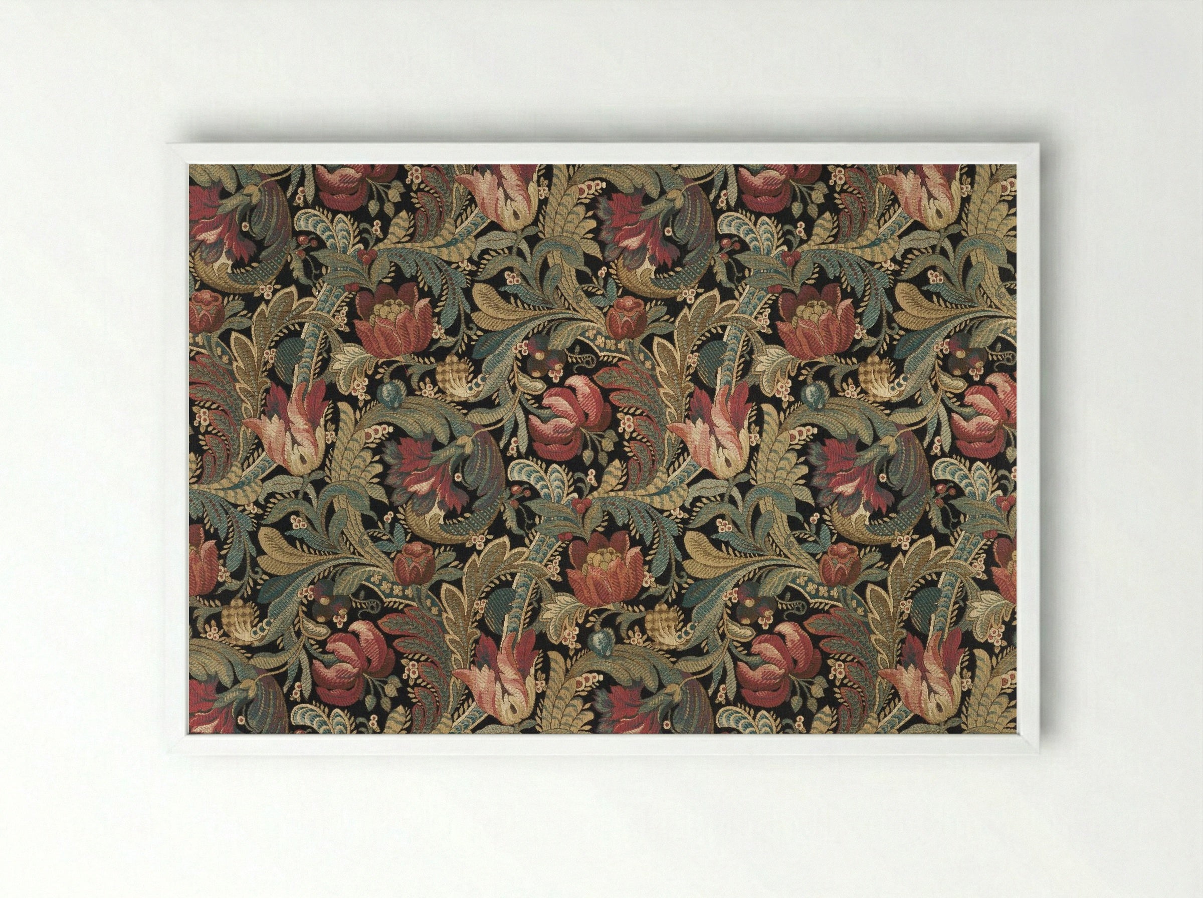 Floral Pattern with Tulips and Foliage - Fine Art Print - Framed Print White